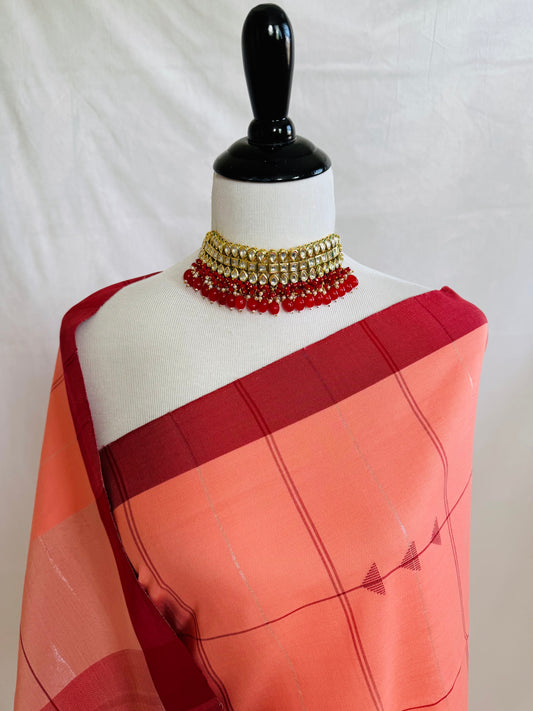ShopNaya Exclusive | Handwoven | Cotton Saree | Jamdani Weave | No Blouse | Blended Silver Zari | Handloom Mark | Ships from California