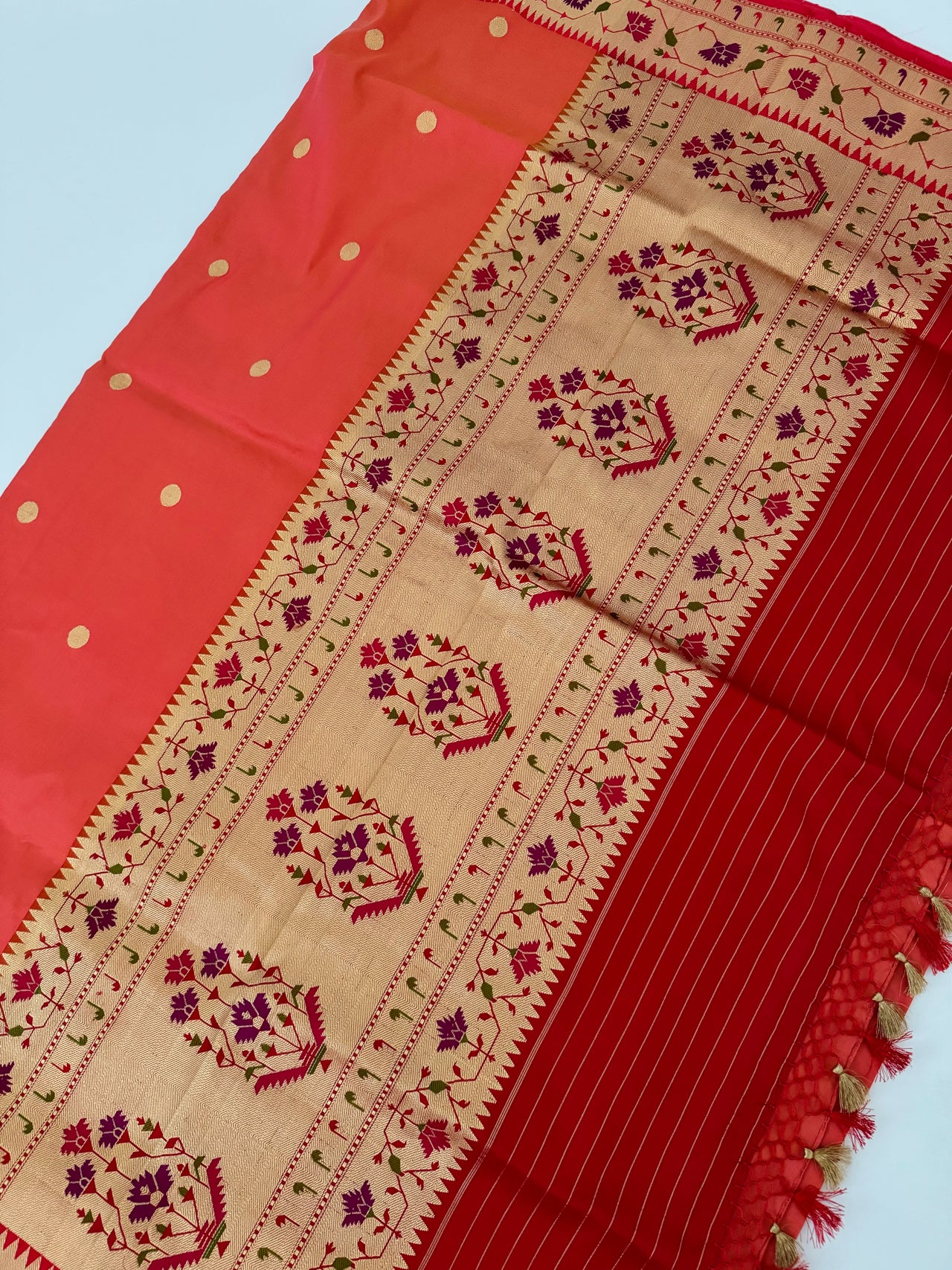 Banarasi Katan Silk Paithani Saree | Orange Pink | Handwoven | Silk Mark Certified | Ships from California