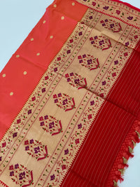 Thumbnail for Banarasi Katan Silk Paithani Saree | Orange Pink | Handwoven | Silk Mark Certified | Ships from California