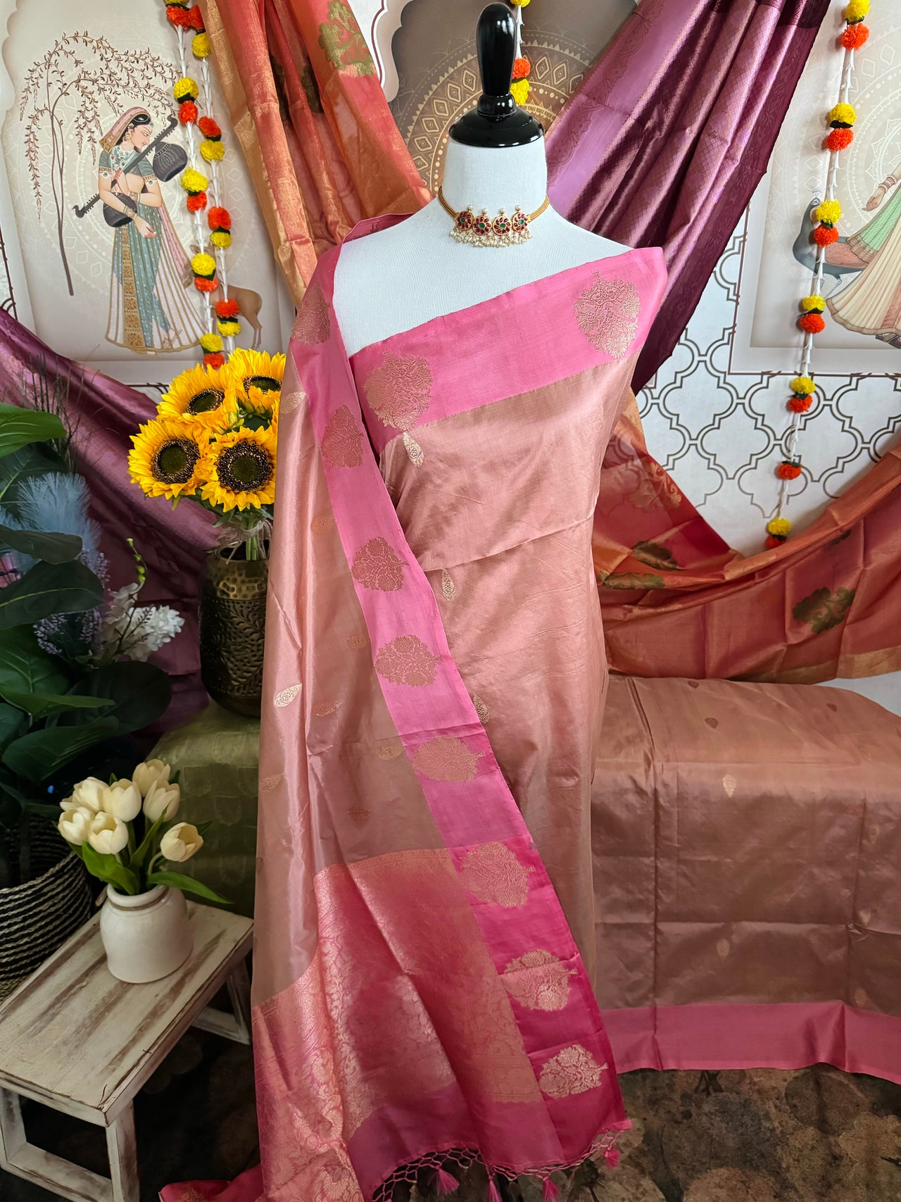 Banarasi Katan Pure Silk Saree | Pale Dusty Rose | Gold Zari | Handwoven | Silk Mark Certified | Ships from California