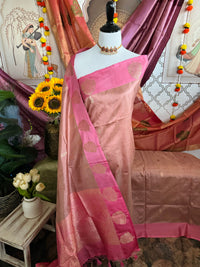 Thumbnail for Banarasi Katan Pure Silk Saree | Pale Dusty Rose | Gold Zari | Handwoven | Silk Mark Certified | Ships from California