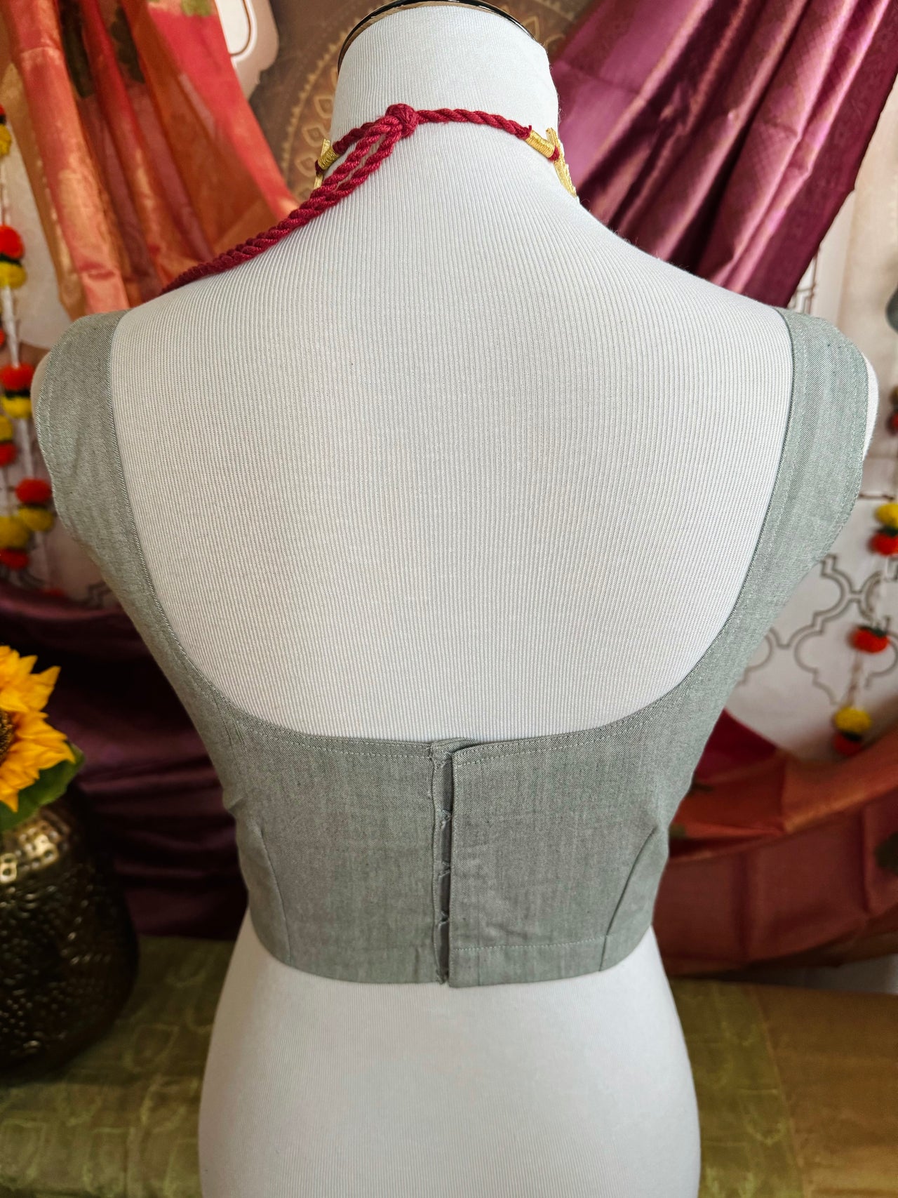 Ready To Wear Saree Blouse | Handwoven Cotton | 40” ~ 41” Bust Size | Gray | Scoop Neck | Free Shipping | Ships from California