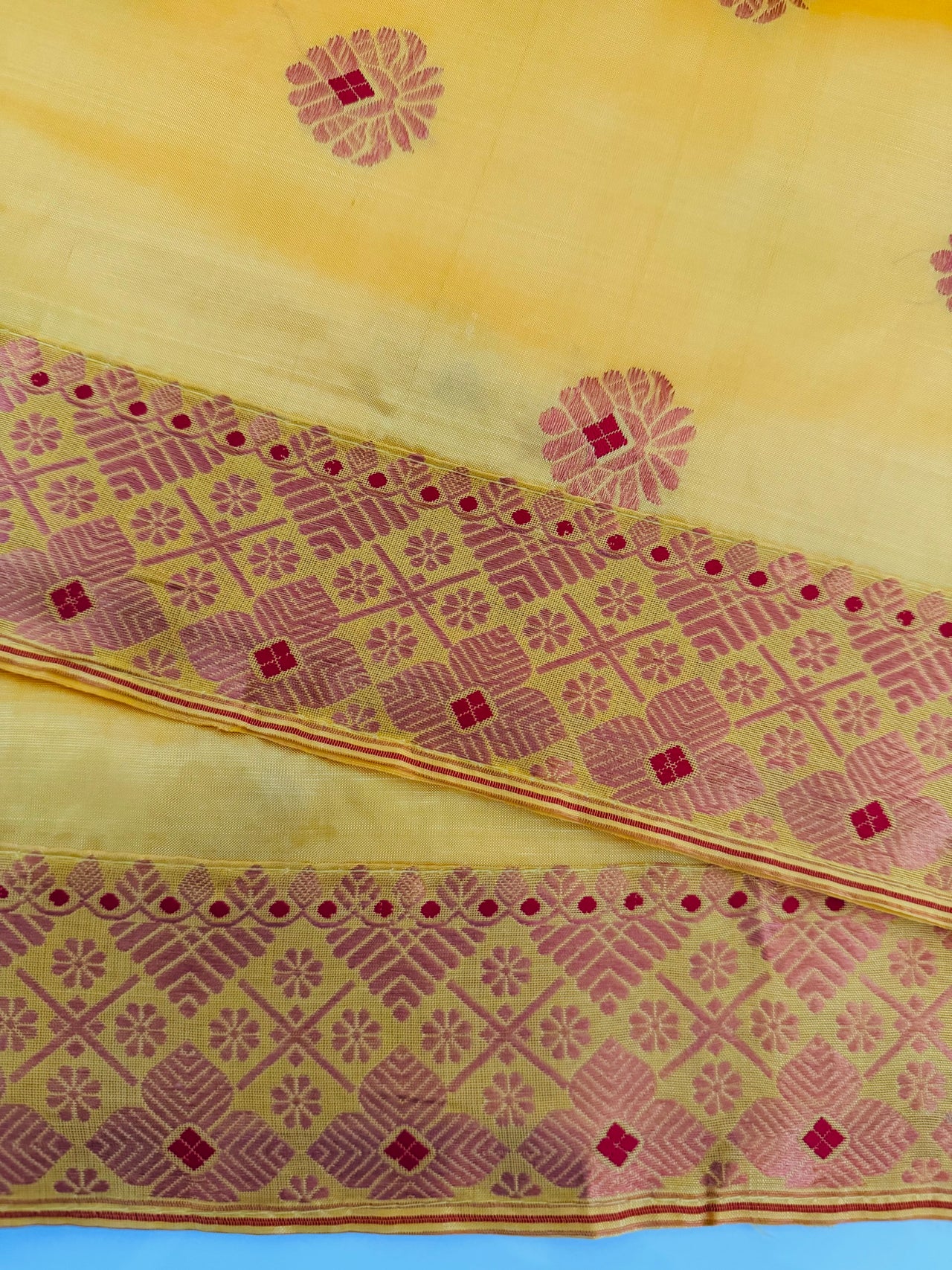 Assam Pat Mulberry Silk Saree | Sunny Yellow | Gold Zari | Handwoven | Silk Mark Certified | Ships from California