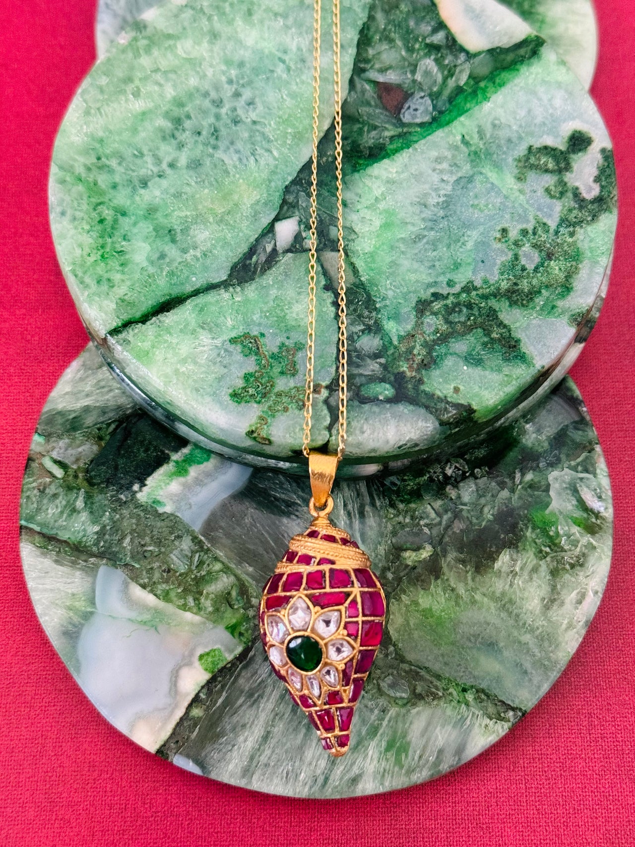 Handcrafted Jadau Pendant (chain not included) | 92.5 Sterling Silver Base | 22 Carat Gold Plated | Free Shipping | Ships from California