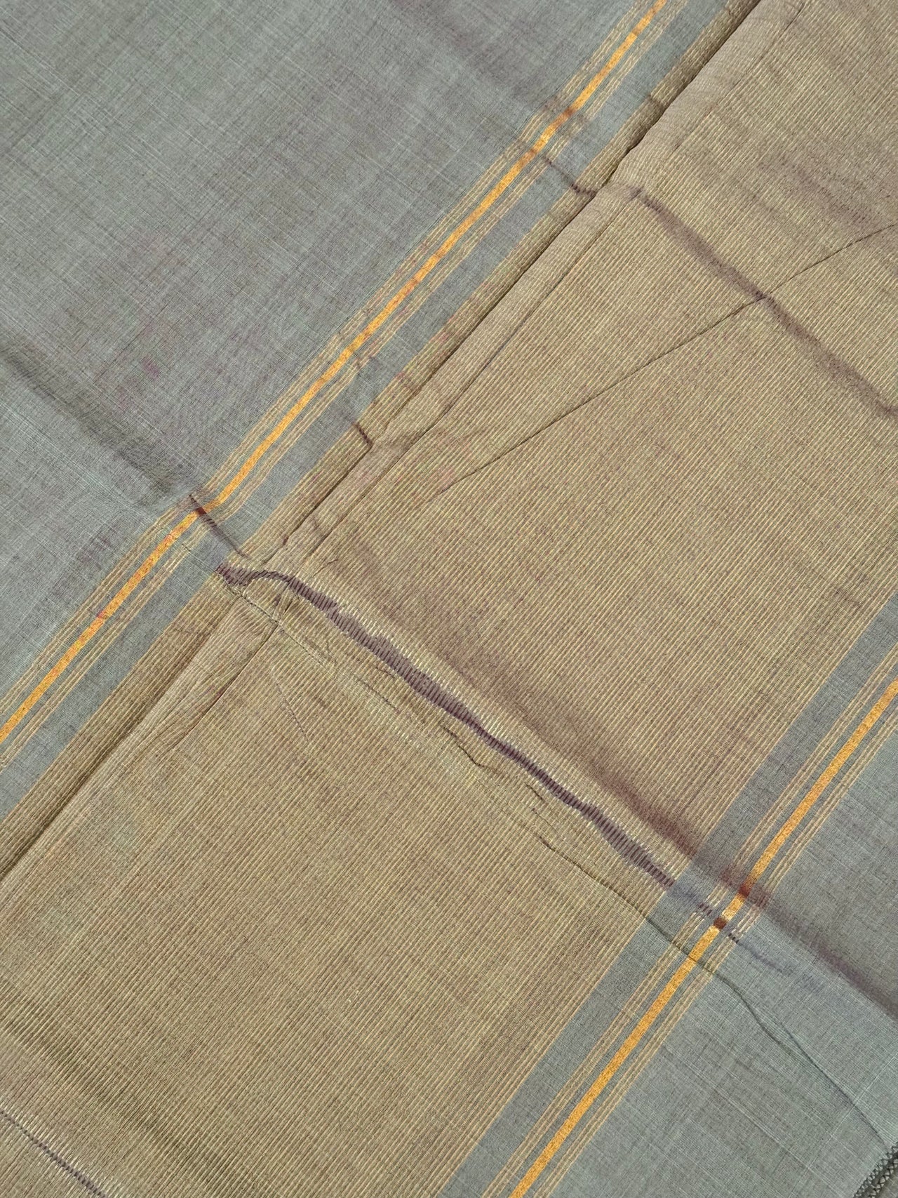 Handwoven Mangalgiri Cotton Saree | Gray & Purple Mix | Gold Zari | Handwoven | Ships from California