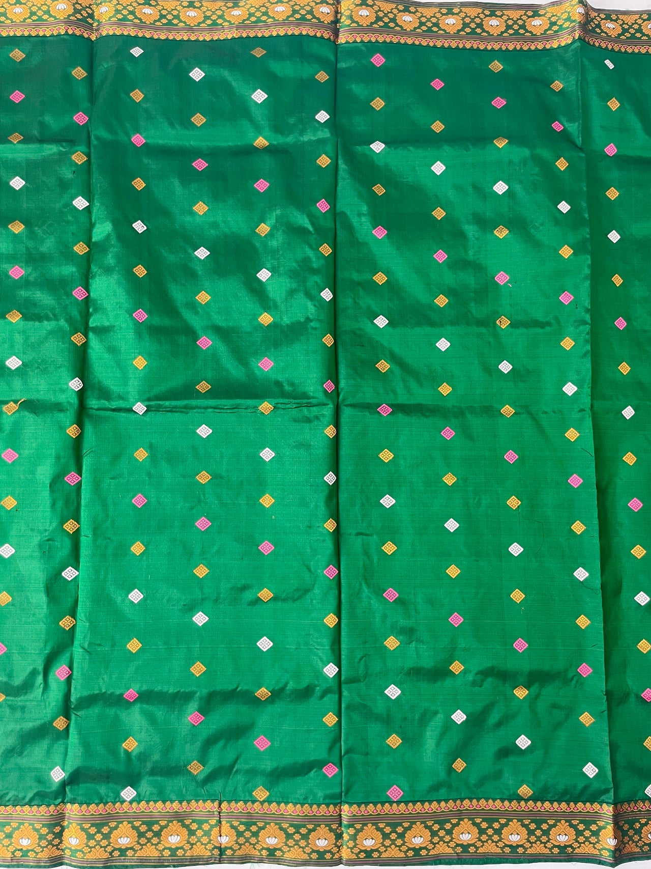Assam Pat Mulberry Silk Saree | Green | Gold Zari | Handwoven | Silk Mark Certified | Ships from California