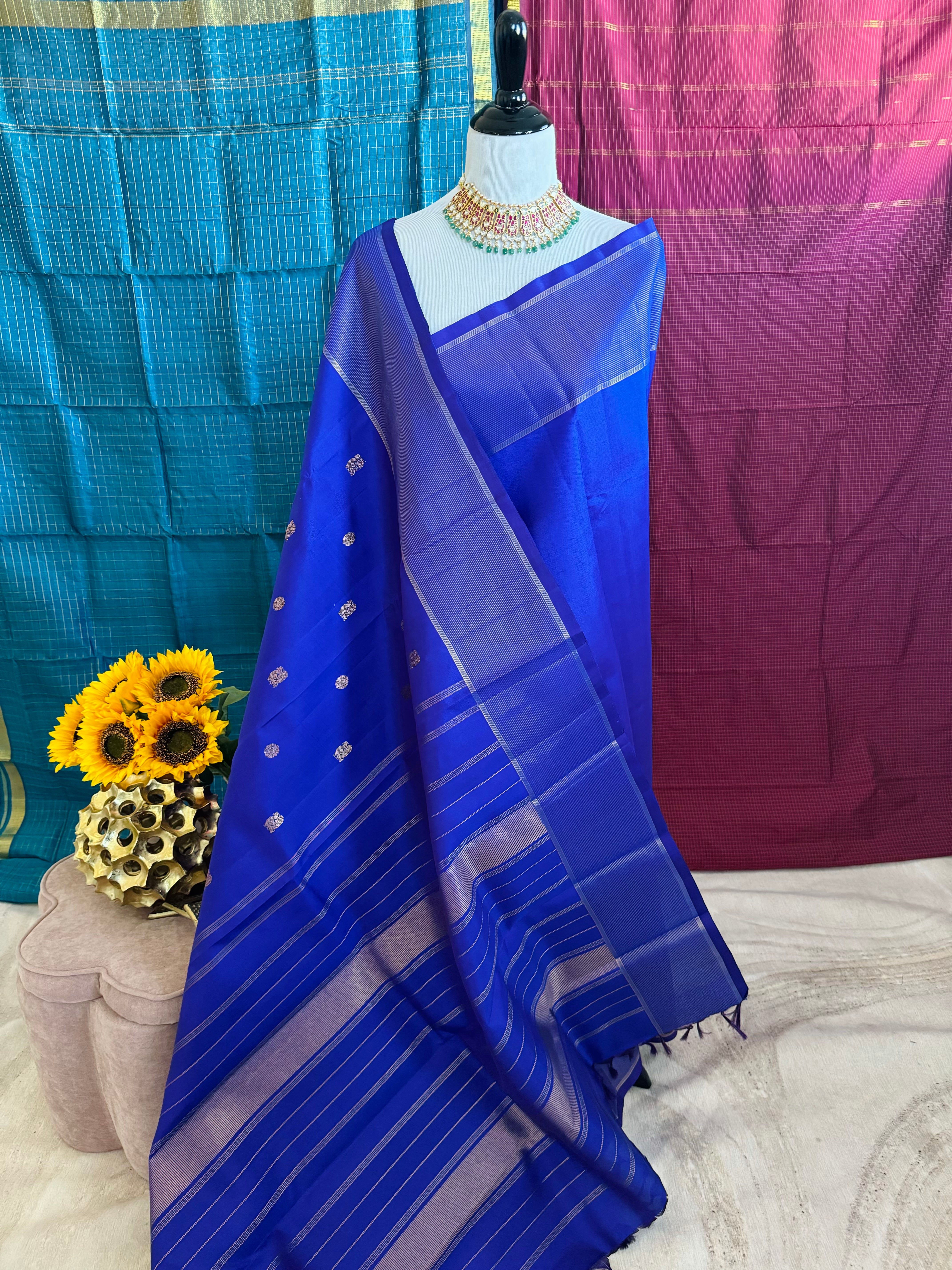 Kanchivaram Pure Zari Pure Silk Saree | Royal Blue | Gold Zari | Handwoven | Ships from California