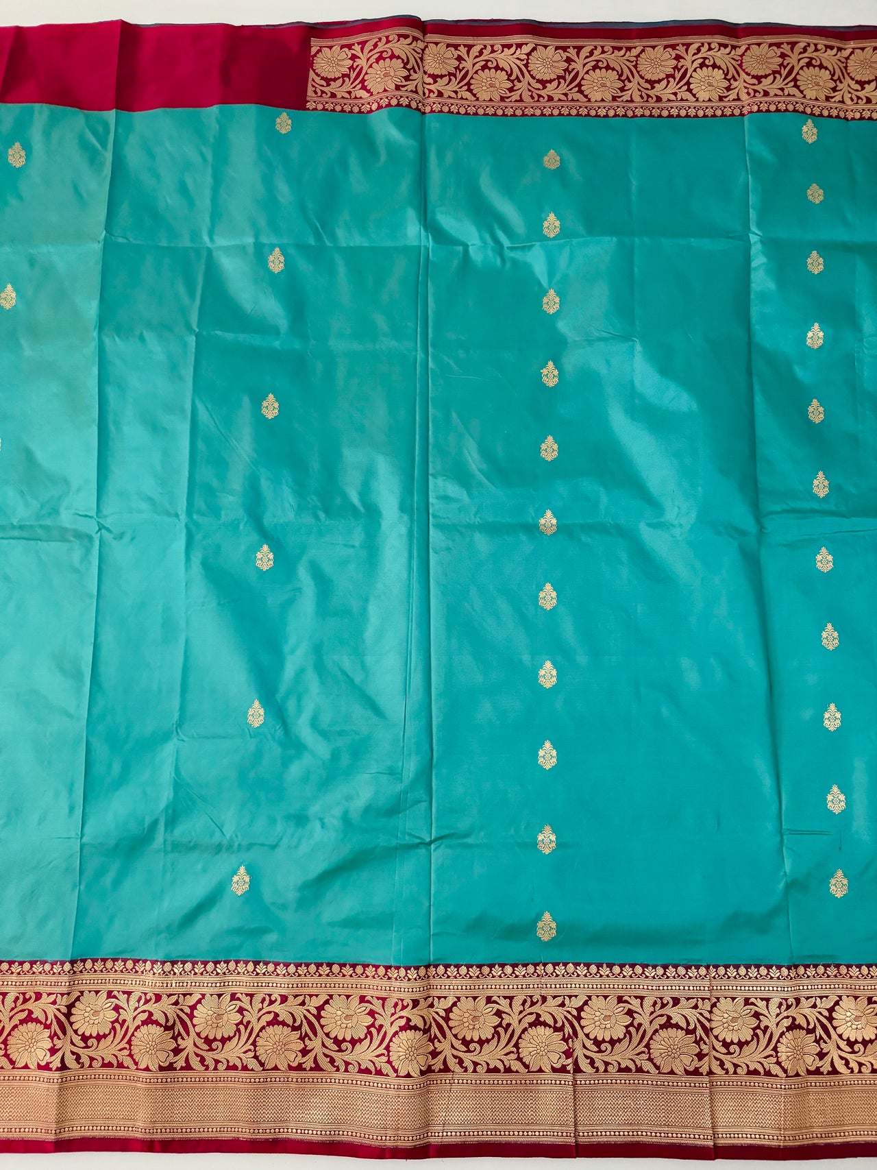 Banarasi Katan Pure Silk Saree | Cyan Blue | Gold Zari | Handwoven | Silk Mark Certified | Ships from California