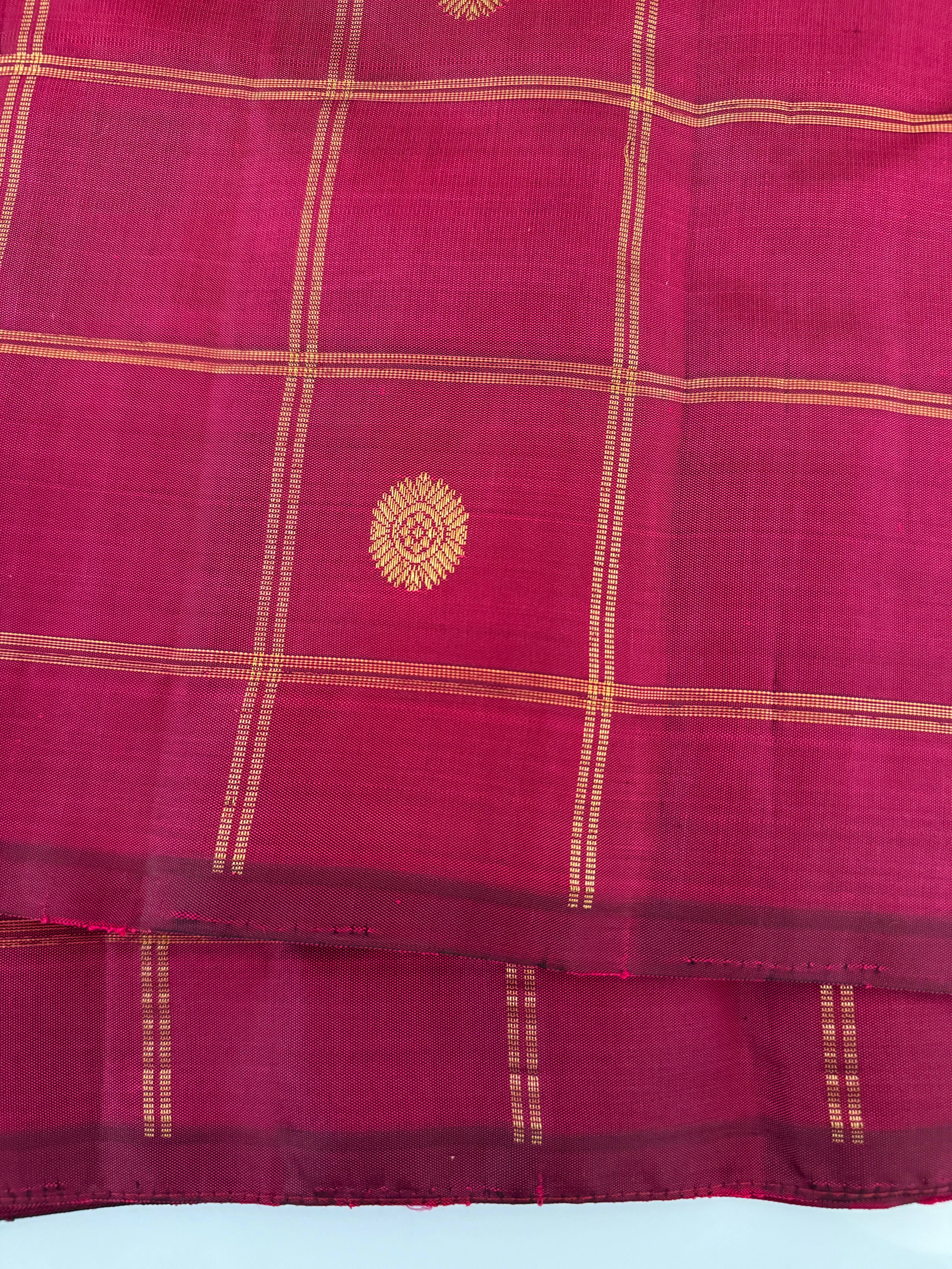 Borderless Kanchivaram Korvai Pure Silk Pure Zari Silk Saree | Maroon & Turquoise | Gold Zari | Handwoven | Ships from California