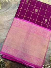 Thumbnail for Exclusive Kanchivaram Korvai Pure Silk Pure Zari Silk Saree | Wine & Pink | Gold Zari | Handwoven | Ships from California