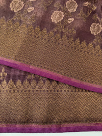 Thumbnail for Tissue Silk and Tussar Silk Saree | Antique Zari | Dull Purple | Handwoven | Ships from California