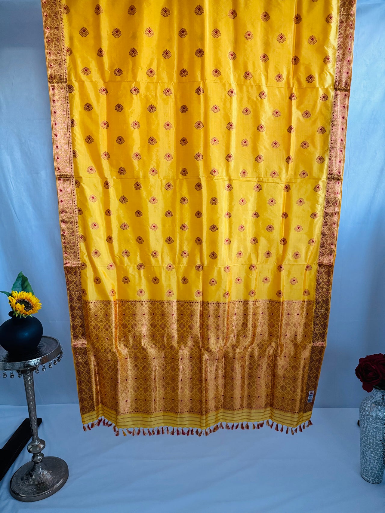 Assam Pat Mulberry Silk Saree | Sunny Yellow | Gold Zari | Handwoven | Silk Mark Certified | Ships from California