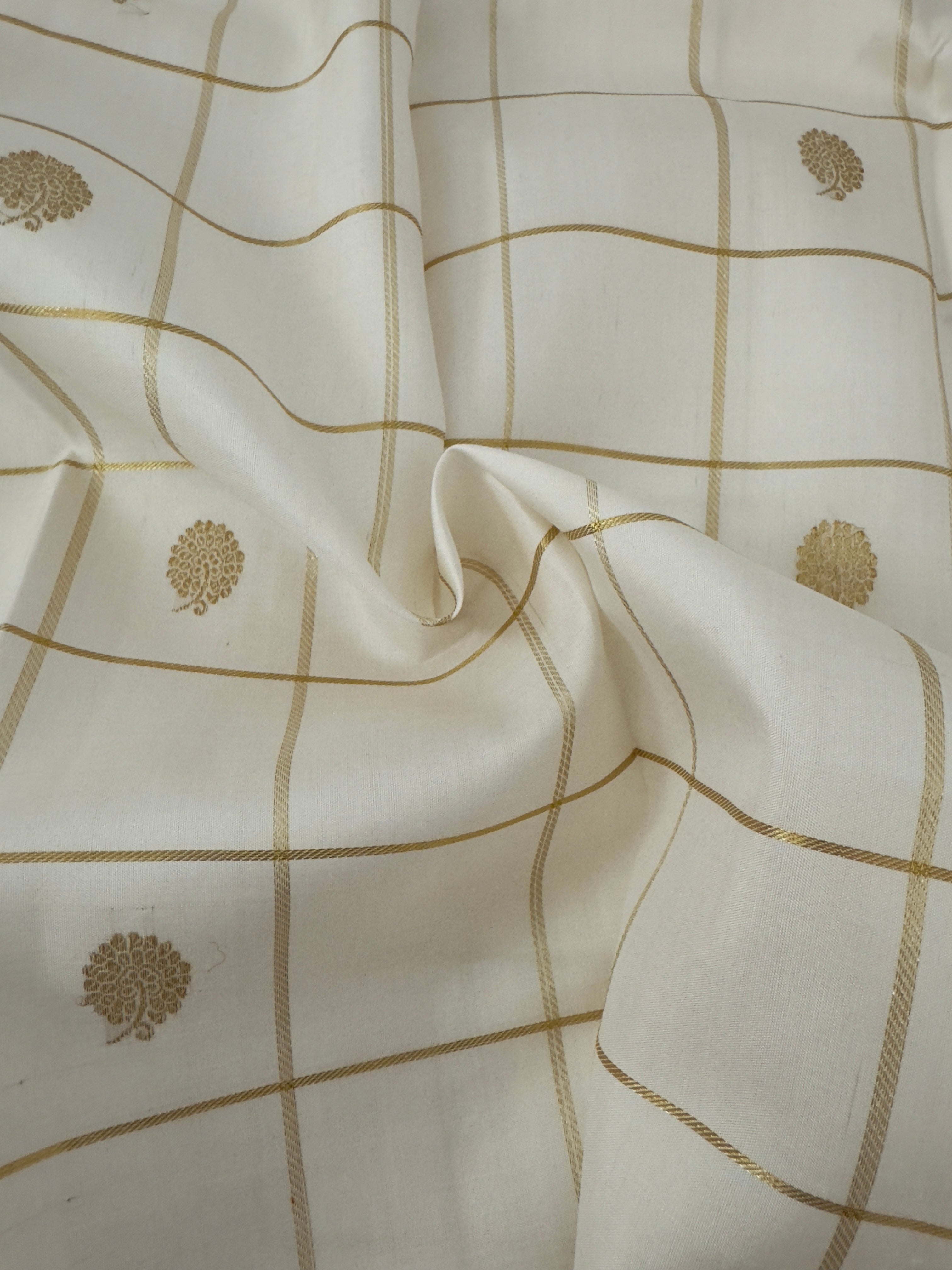 Exclusive Kanchivaram Korvai Pure Silk Pure Zari Silk Saree | Contrast Tissue Border | Off-White | Handwoven | Ships from California