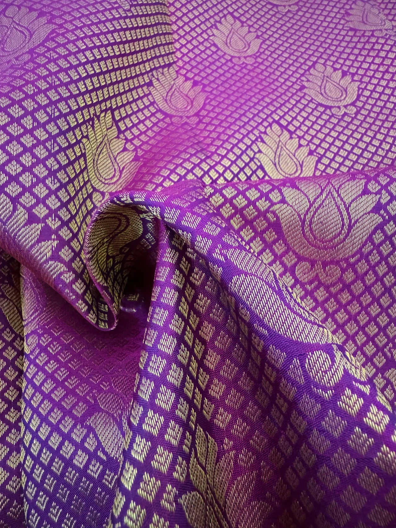 Kanchipuram korvai silk saree | Half & Half | Purple | Handwoven | Ships from California