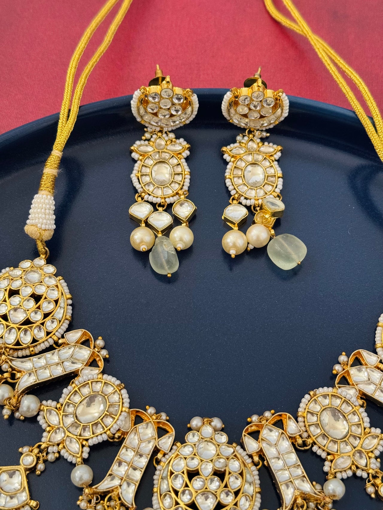 Ahmedabadi Kundan Jewelry Set | Semi-Precious Stones | Brass Base | Gold Plated | Silver Foil | Free Shipping | Ships from California