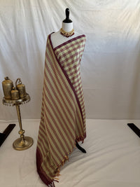 Thumbnail for ShopNaya Exclusive | Handwoven | Cotton Saree | Gold Zari | No Blouse | Beige & Maroon | Handloom Mark | Ships from California