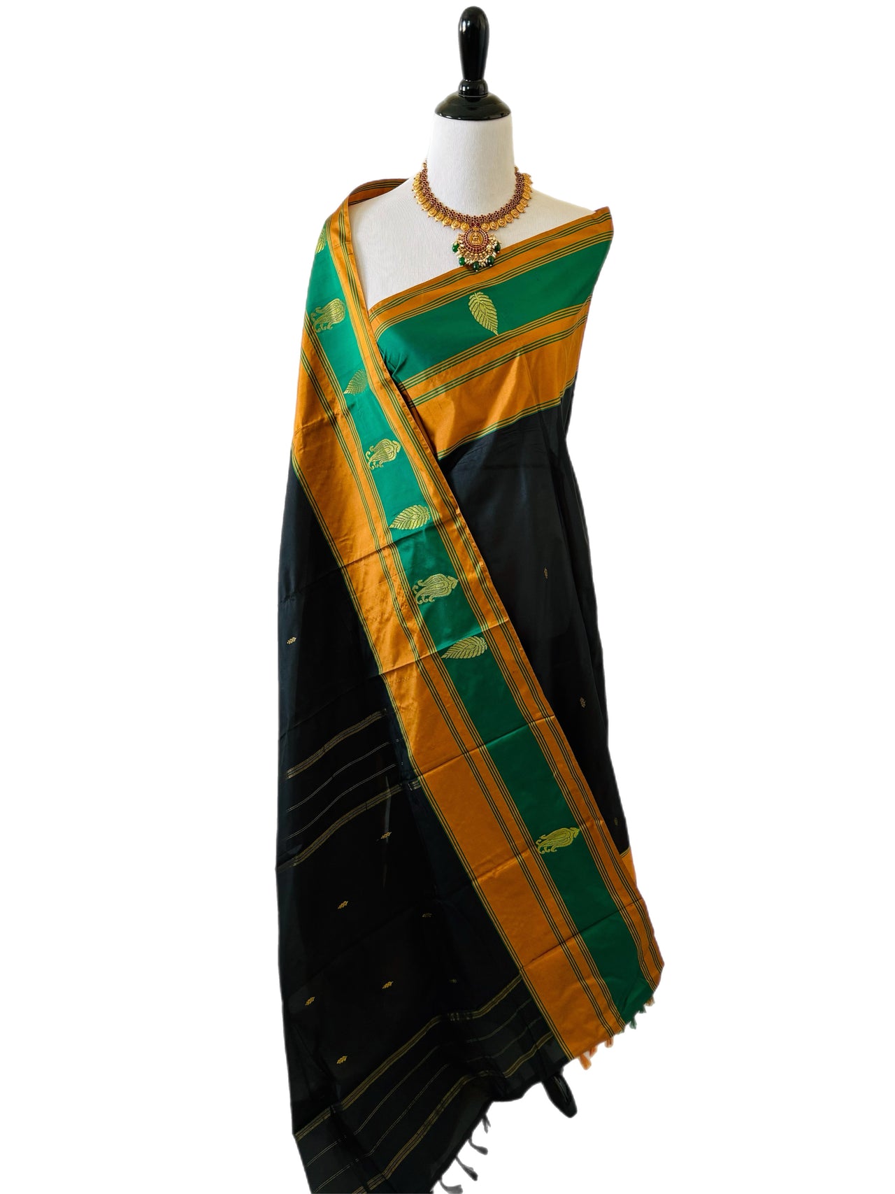 Kanchipuram silk saree | Black | Handwoven | Ships from California