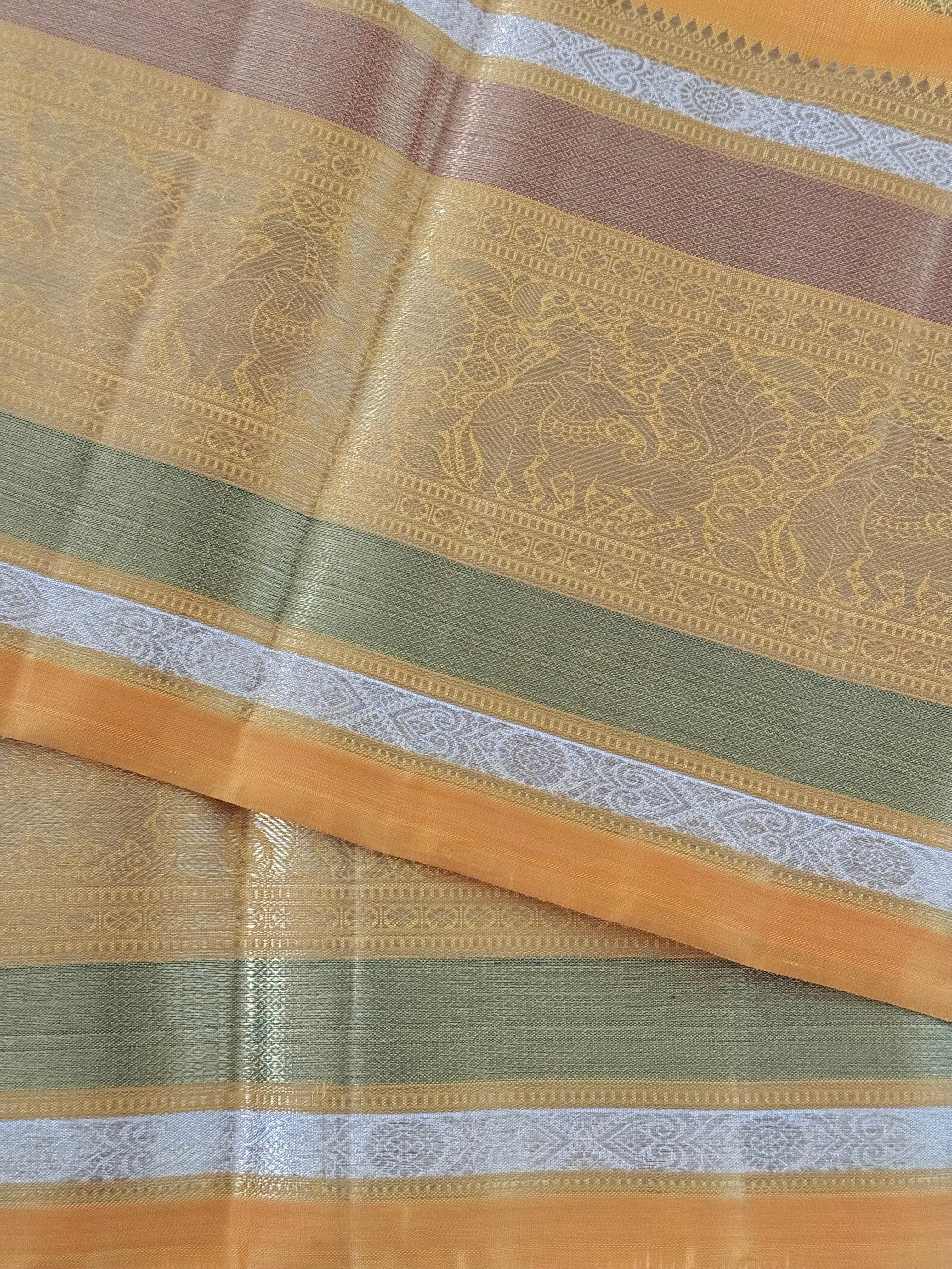 Exclusive Kanchivaram Pure Tissue Silk Pure Zari Brocade Saree | Gold Color | Gold Zari | Handwoven | Ships from California