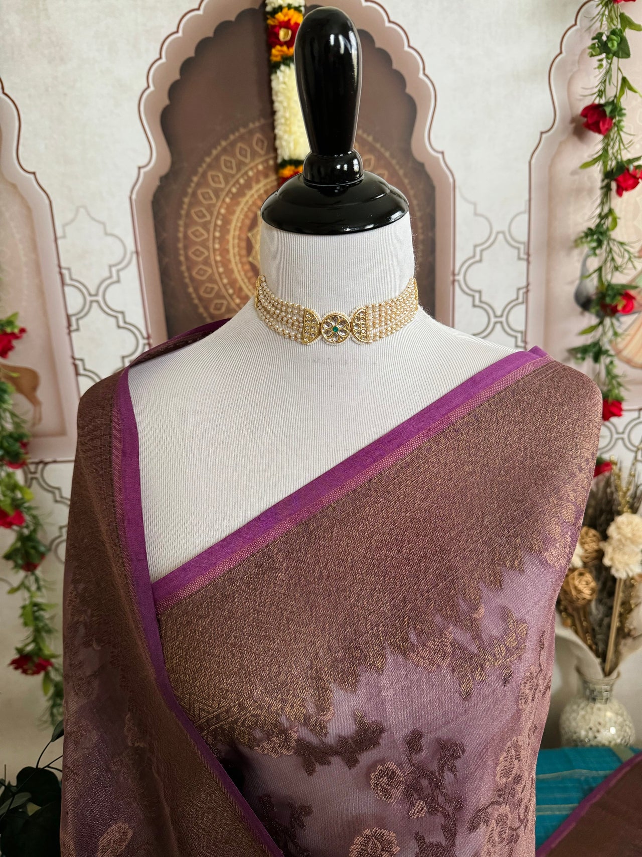 Tissue Silk and Tussar Silk Saree | Antique Zari | Dull Purple | Handwoven | Ships from California