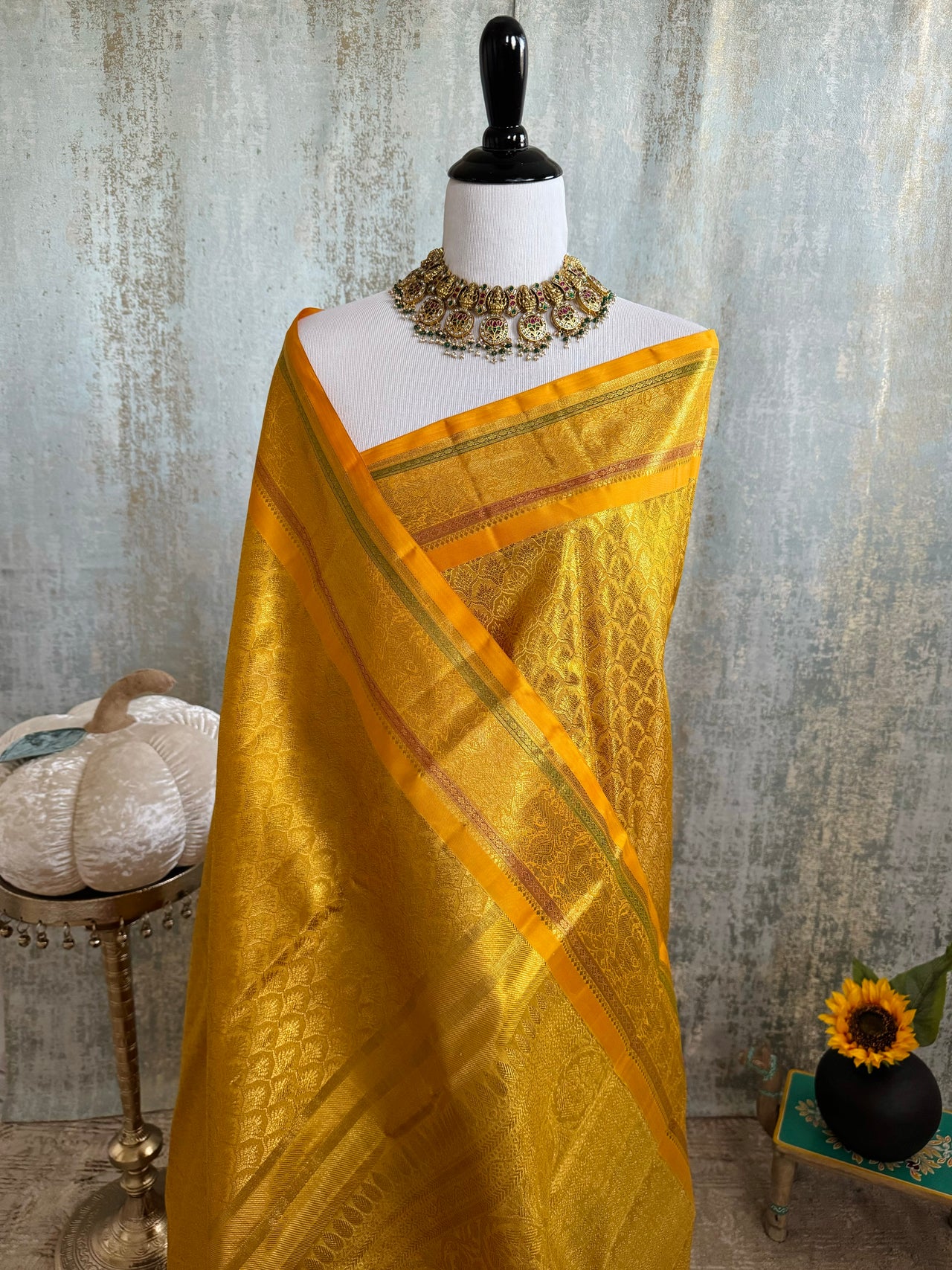 Exclusive Kanchivaram Pure Tissue Silk Pure Zari Brocade Saree | Gold Color | Gold Zari | Handwoven | Ships from California