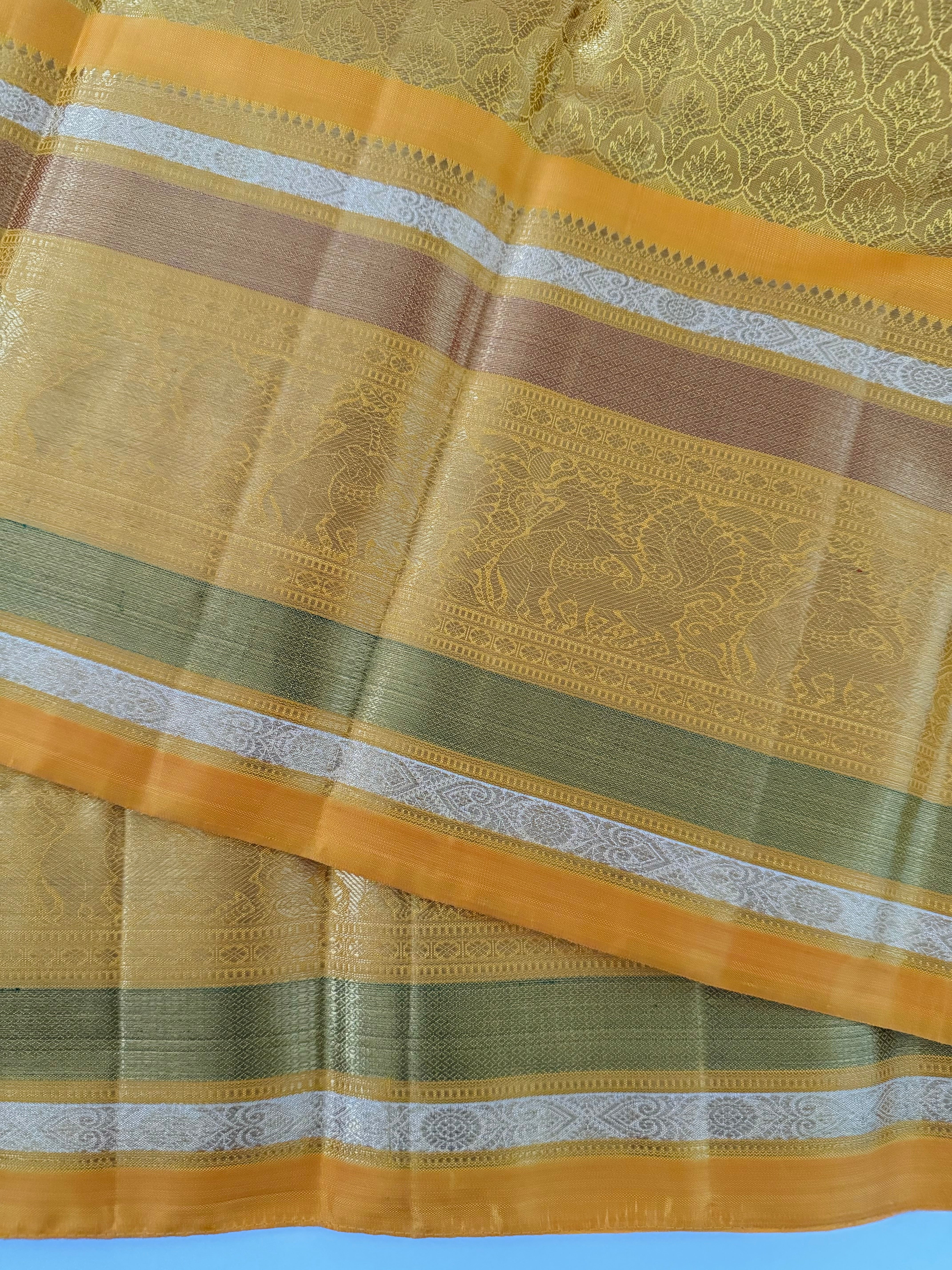 Exclusive Kanchivaram Pure Tissue Silk Pure Zari Brocade Saree | Gold Color | Gold Zari | Handwoven | Ships from California