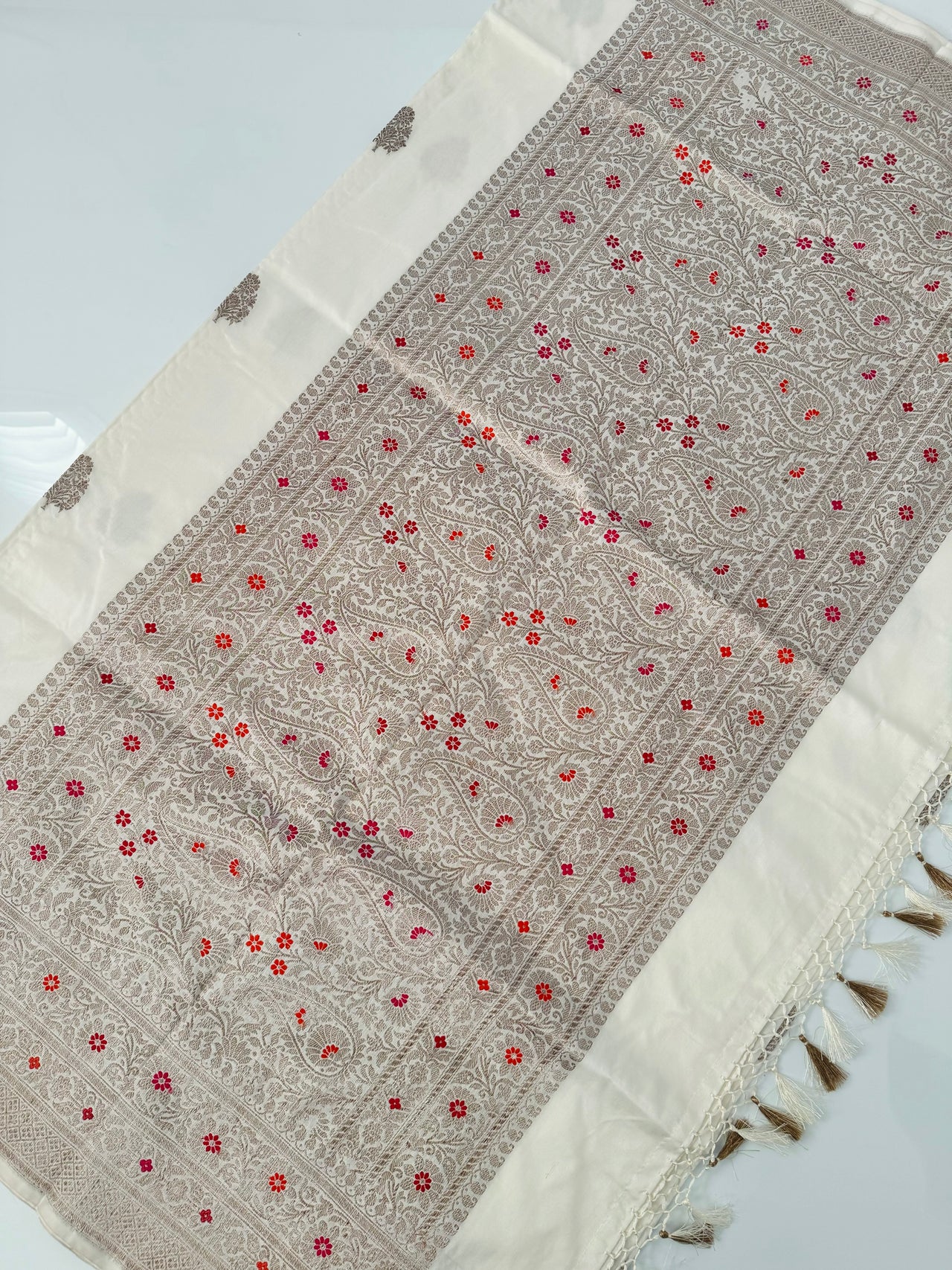 Banarasi Katan Silk Meenakari Saree | Off White | Antique  Zari | Handwoven |  Silk Mark Certified | Ships from California