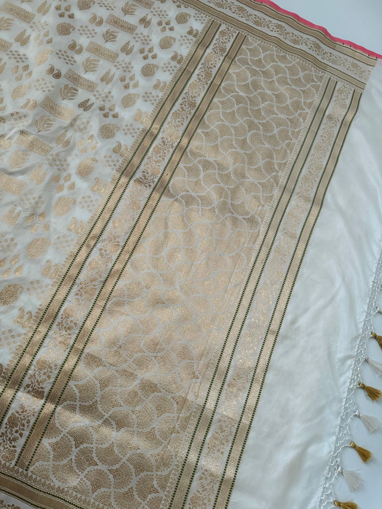 Banarasi Katan Silk Saree | Off-White | Gold Zari | Handwoven | Silk Mark Certified | Ships from California