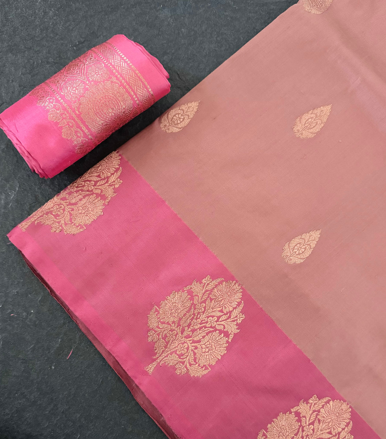 Banarasi Katan Pure Silk Saree | Pale Dusty Rose | Gold Zari | Handwoven | Silk Mark Certified | Ships from California