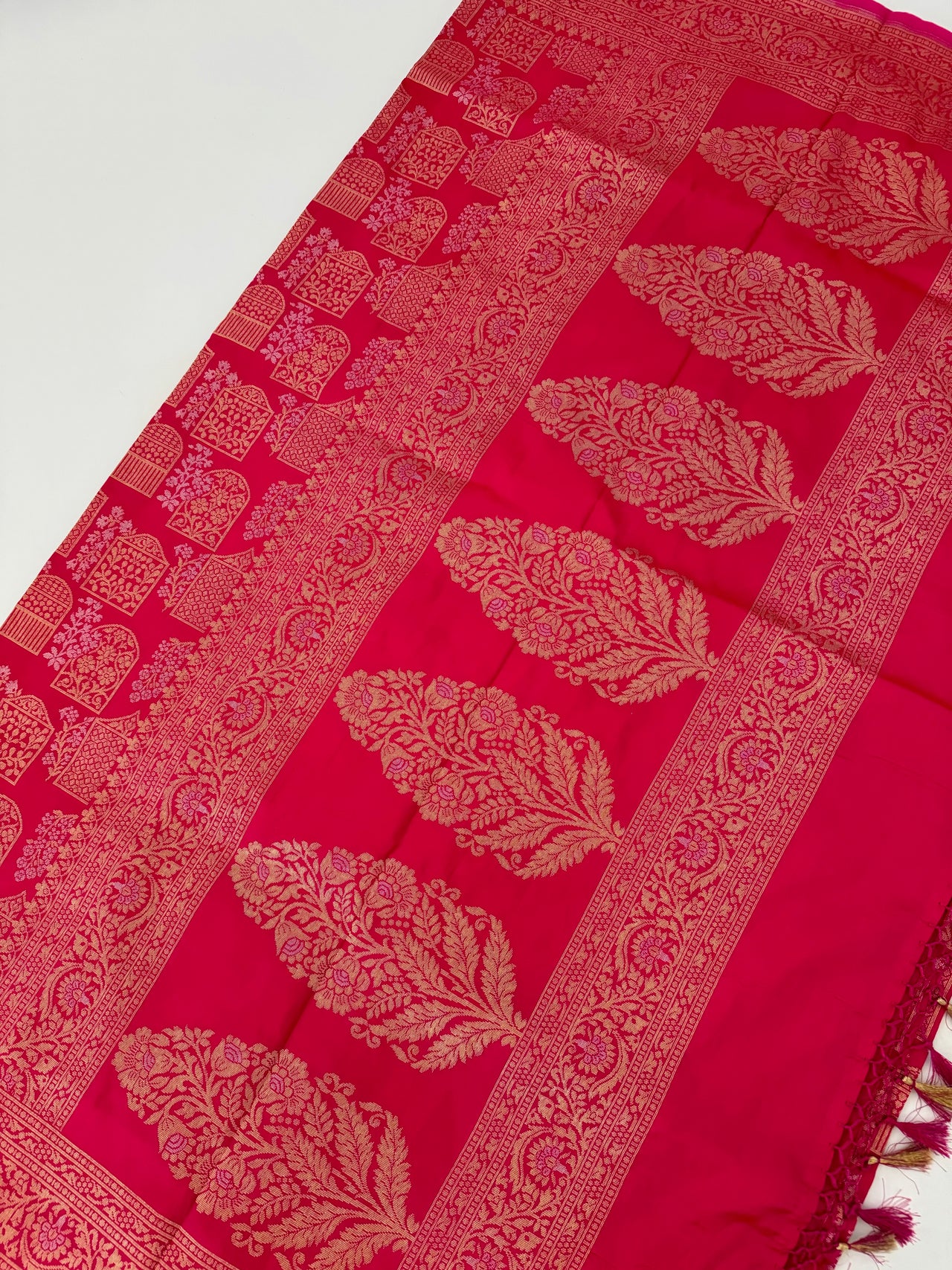 Banarasi Katan Pure Silk Saree | Magenta Pink | Gold & Silver Zari | Handwoven | Ships from California