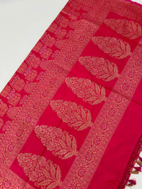 Thumbnail for Banarasi Katan Pure Silk Saree | Magenta Pink | Gold & Silver Zari | Handwoven | Ships from California