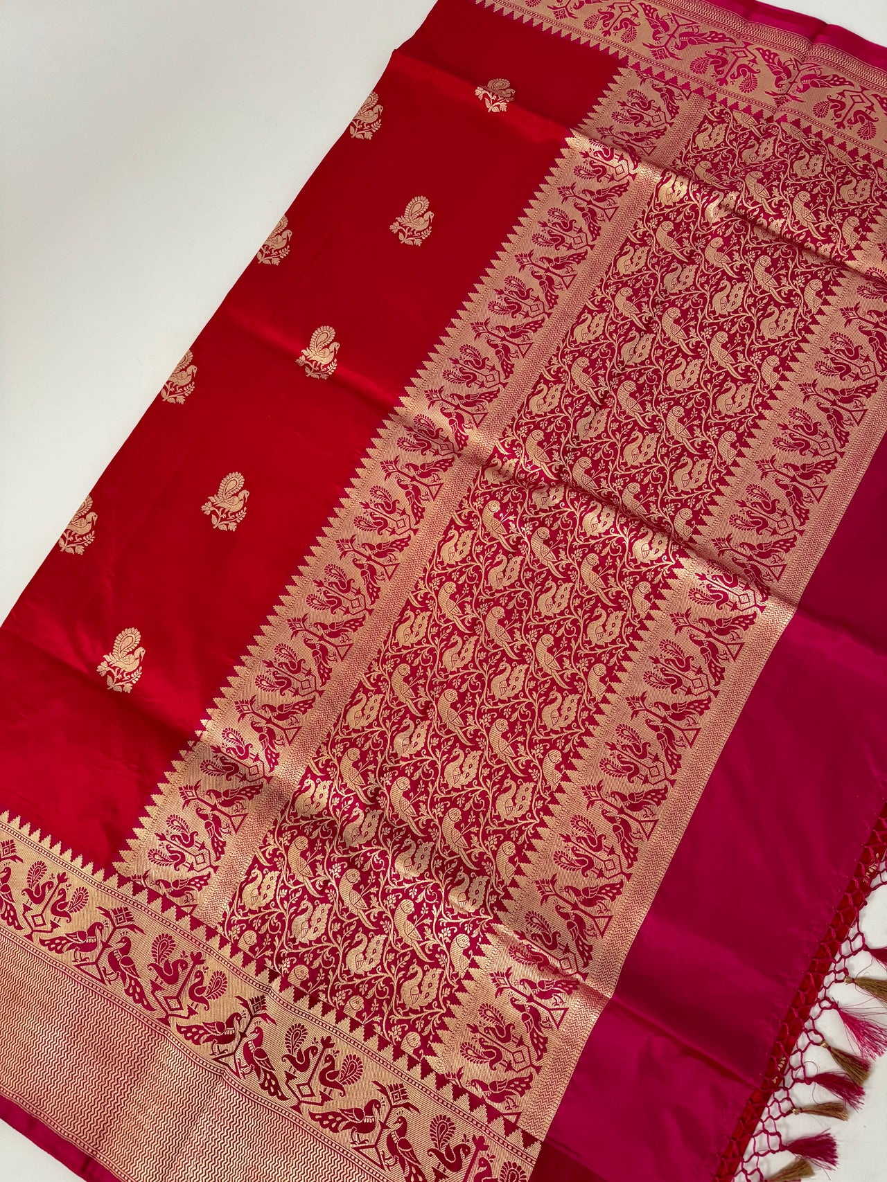 Katan Pure Silk Saree from Banaras | Ruby Red | Gold Zari | Handwoven | Free Shipping | Ships from California