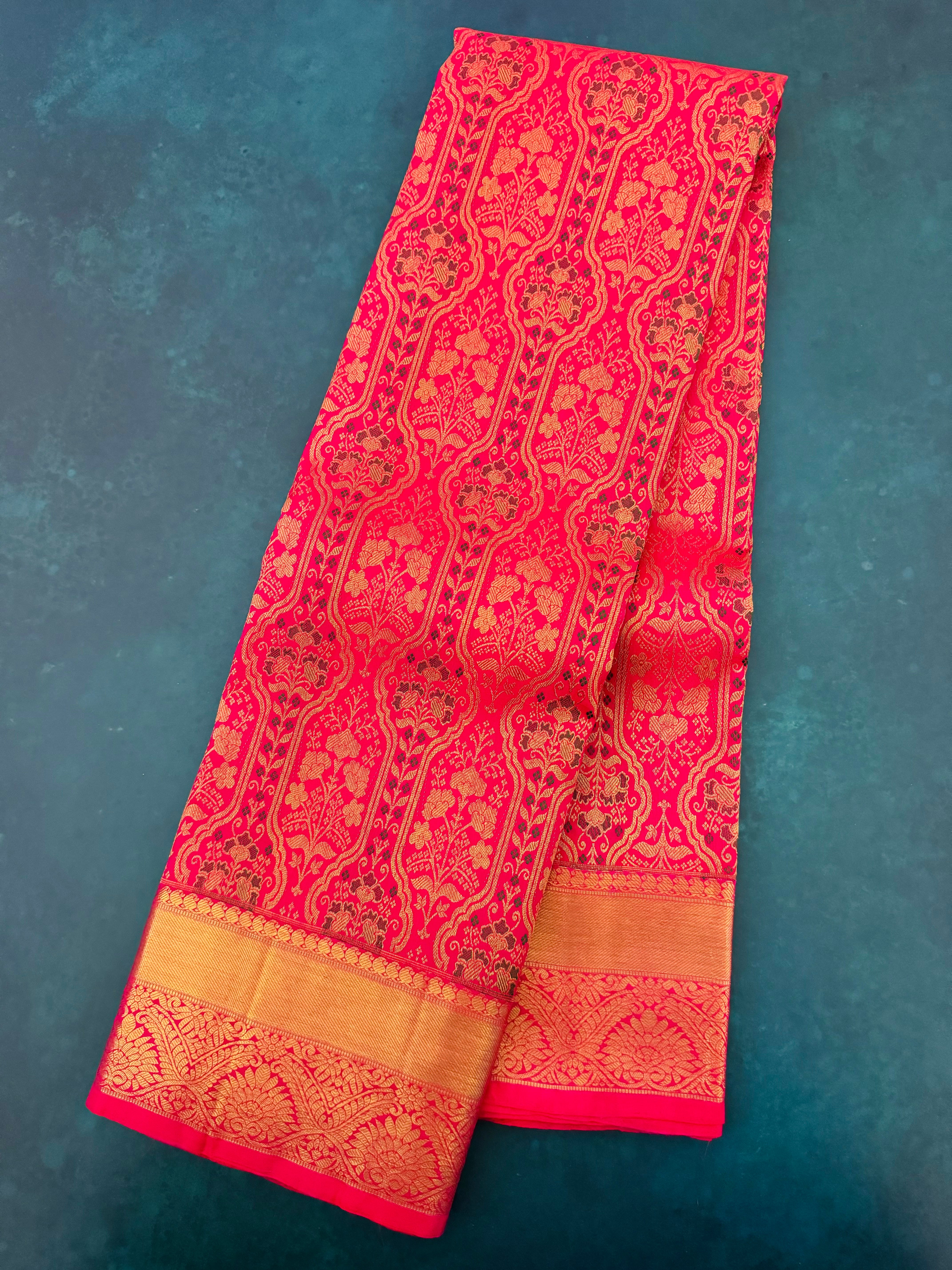 Kanchivaram Pure Silk Pure Zari Brocade Saree | Pink | Gold Zari | Handwoven | Ships from California