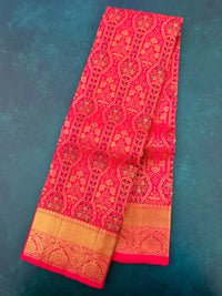 Thumbnail for Kanchivaram Pure Silk Pure Zari Brocade Saree | Pink | Gold Zari | Handwoven | Ships from California