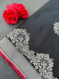 Thumbnail for Banarasi Katan Pure Silk Saree | Black | Silver Zari | Handwoven | Silk Mark Certified | Ships from California