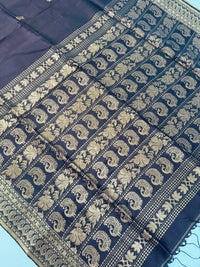 Thumbnail for ShopNaya Exclusive | Pure Mulberry Silk Saree | Brown | Light Weight | Gold Zari | Handwoven | Ships from California | Anamniya