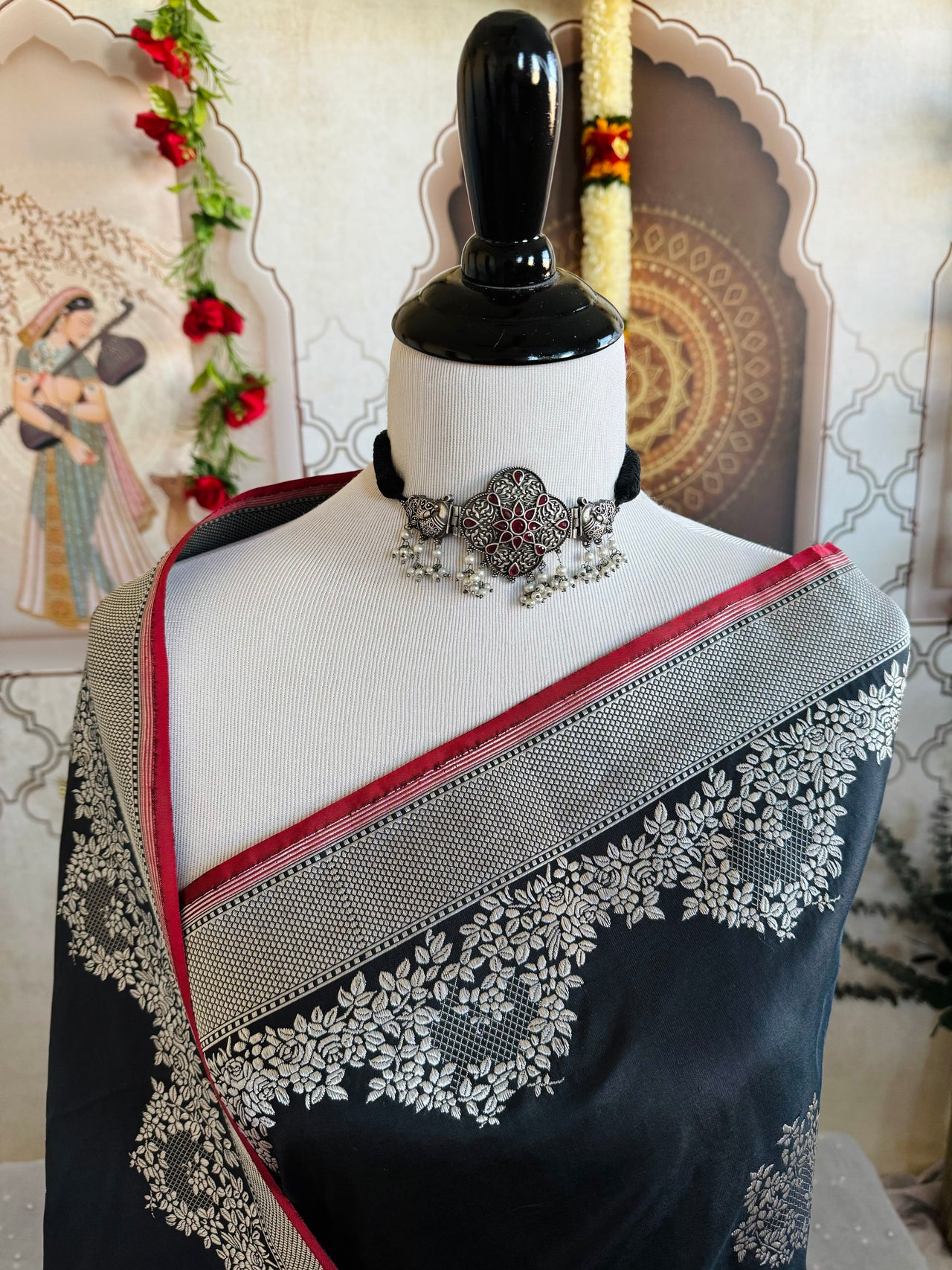 Banarasi Katan Pure Silk Saree | Black | Silver Zari | Handwoven | Silk Mark Certified | Ships from California