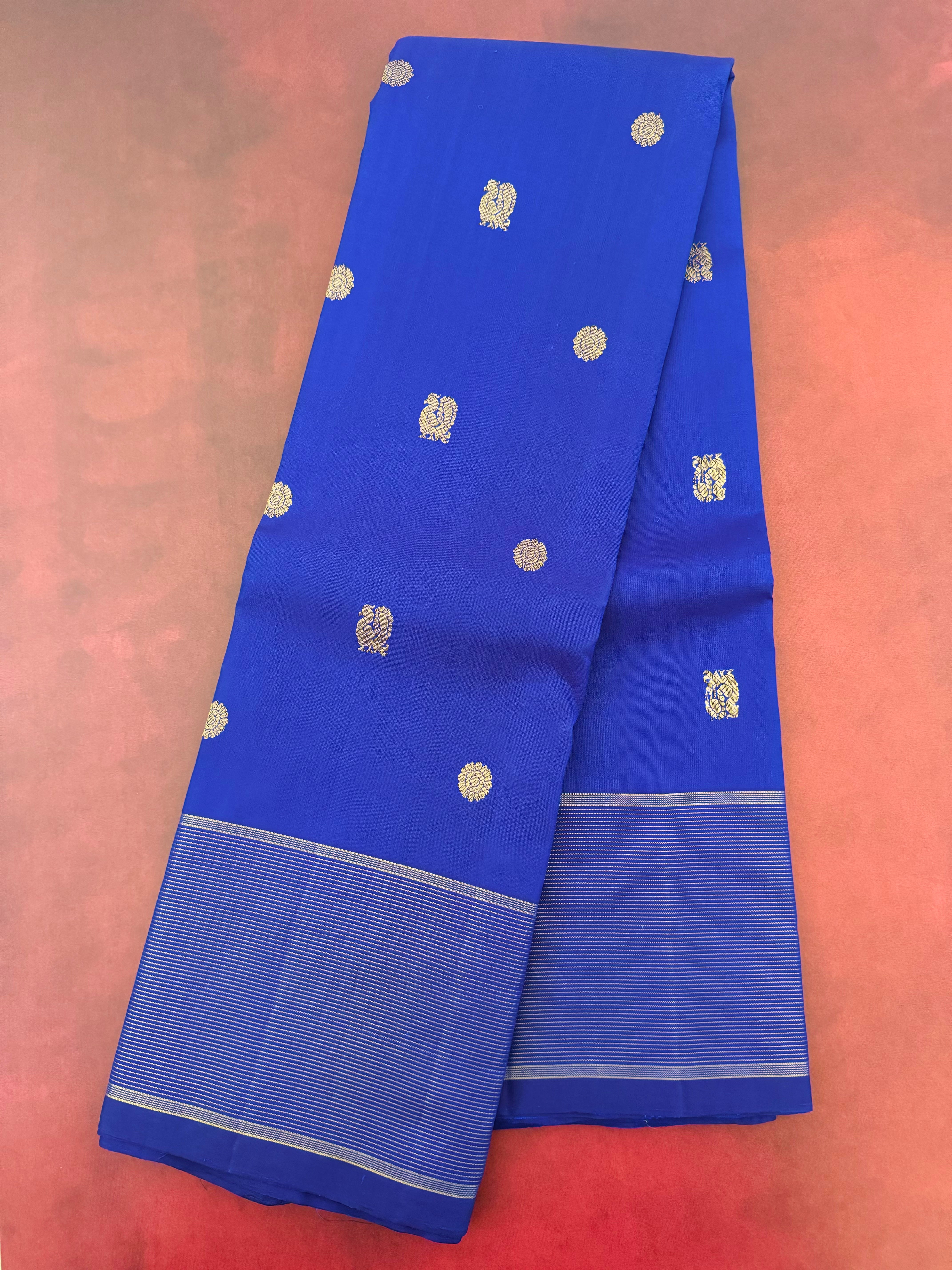 Kanchivaram Pure Zari Pure Silk Saree | Royal Blue | Gold Zari | Handwoven | Ships from California