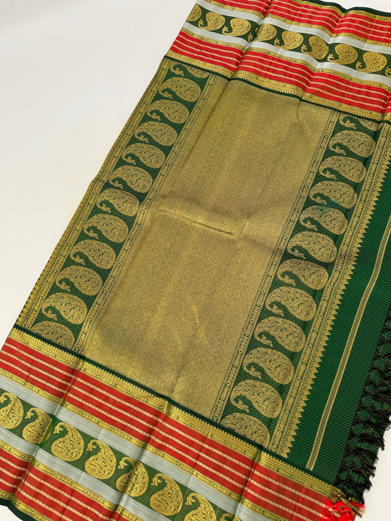 Exclusive Kanchivaram Pure Silk Pure Zari Silk Saree | Deep Green | Check Pattern | Handwoven | Ships from California