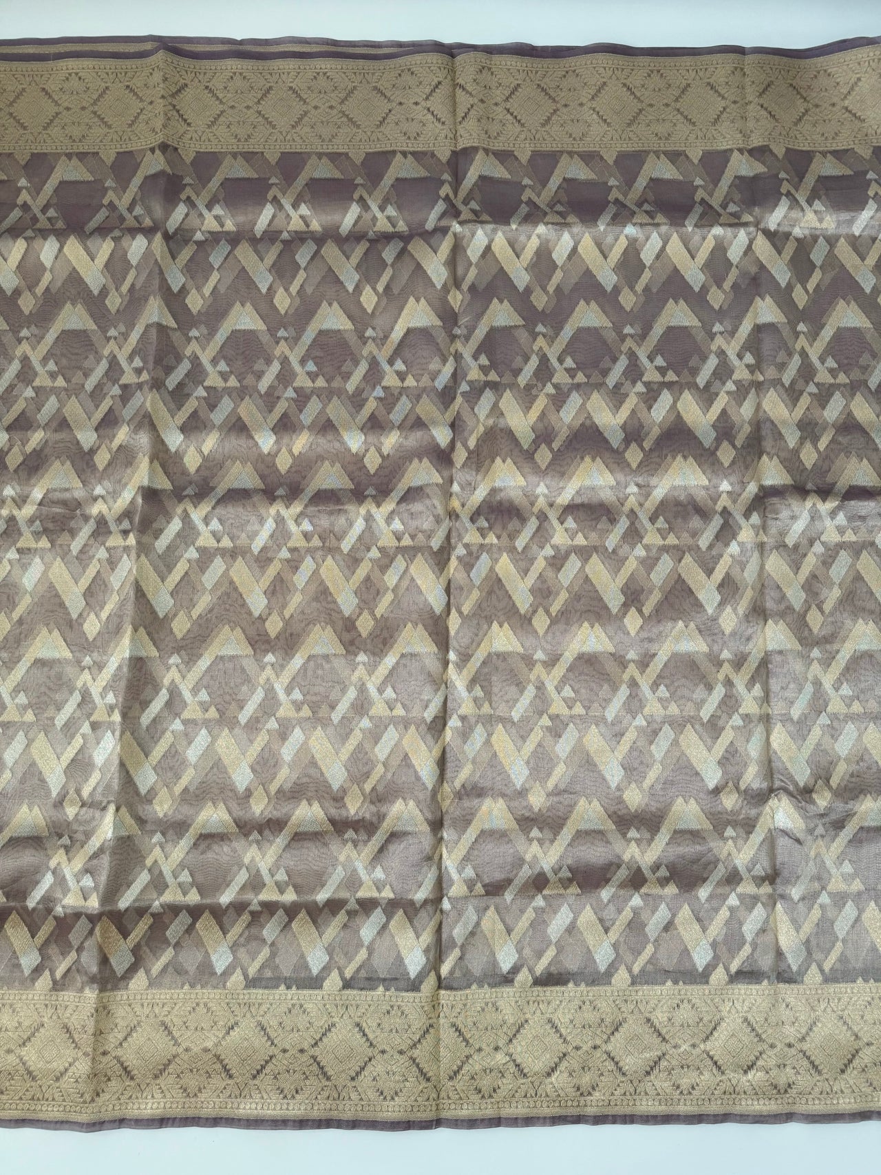 Banarasi Tissue Silk Alfi Saree | Light Greyish Purple | Gold & Silver Zari | Handwoven | Silk Mark Certified | Ships from California