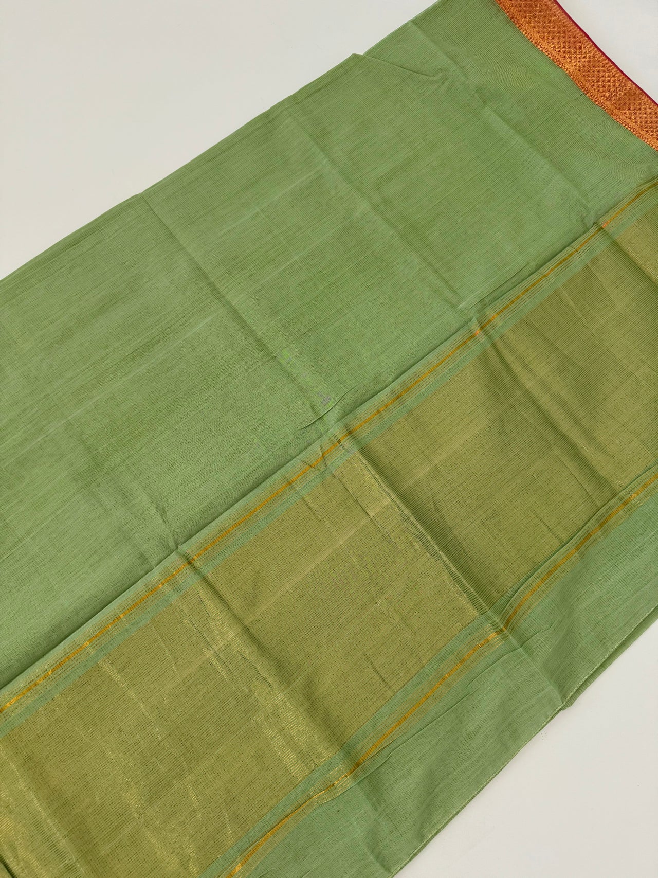 Handwoven Mangalgiri Cotton Saree | Light Green Yellow | Gold Zari | Handwoven | Ships from California