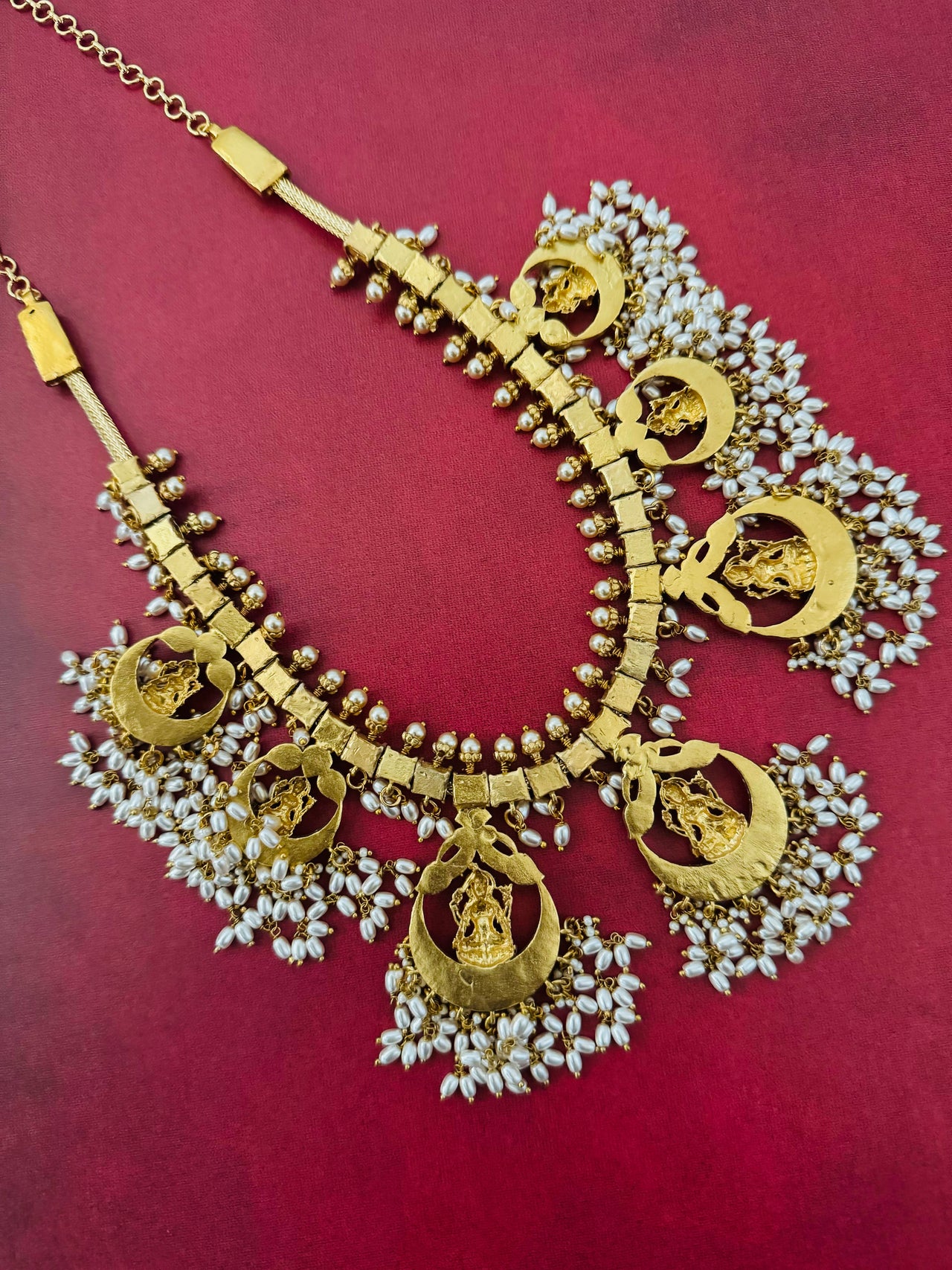 Jadau Kundan Necklace Set | Guttapusalu | Real Kemp Stones | Brass Base | No earrings | Gold Polish | Free Shipping | Ships from California