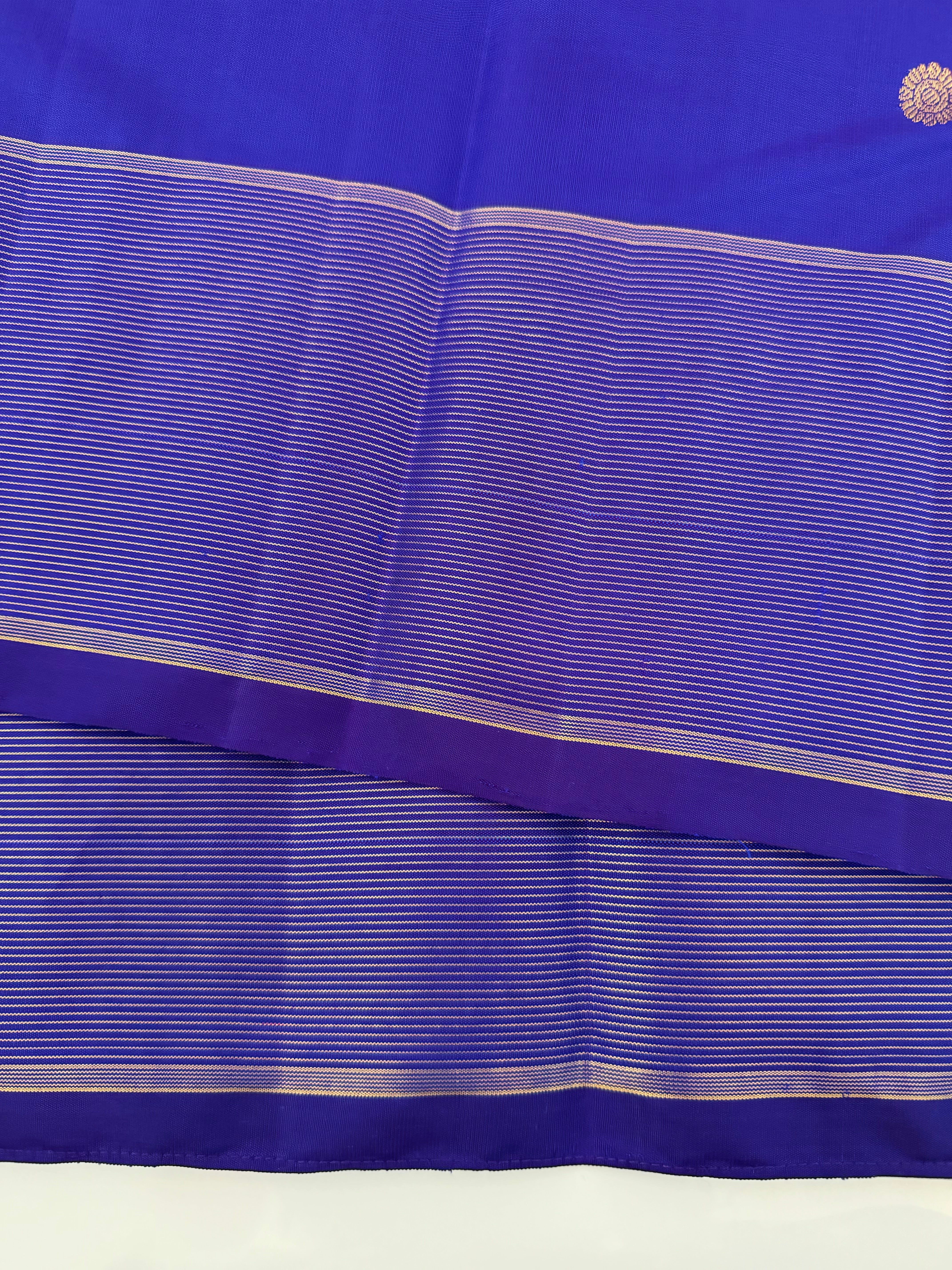 Kanchivaram Pure Zari Pure Silk Saree | Royal Blue | Gold Zari | Handwoven | Ships from California