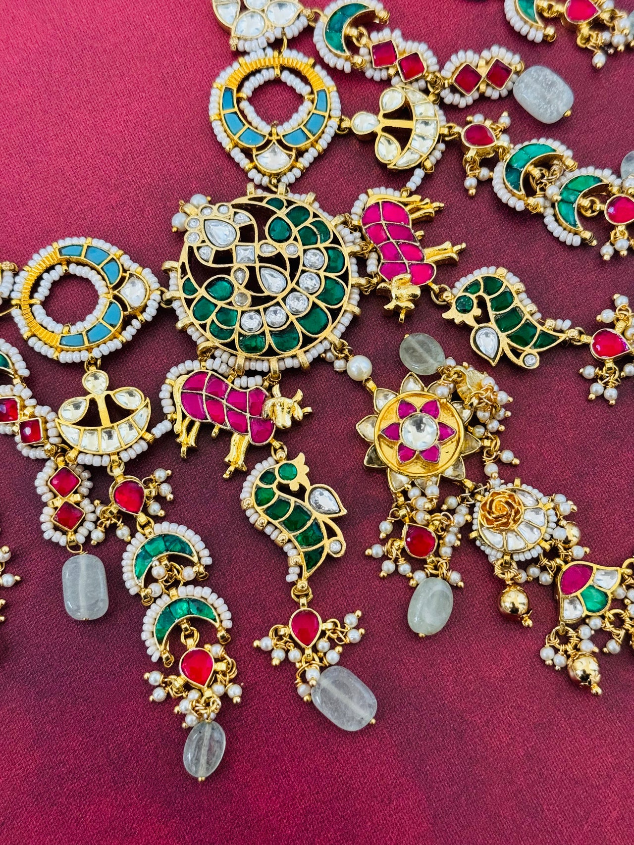 Ahmedabadi Kundan Statement Jewelry | Semi-Precious Stones | Brass Base | Gold Plated | Silver Foil | Free Shipping | Ships from California