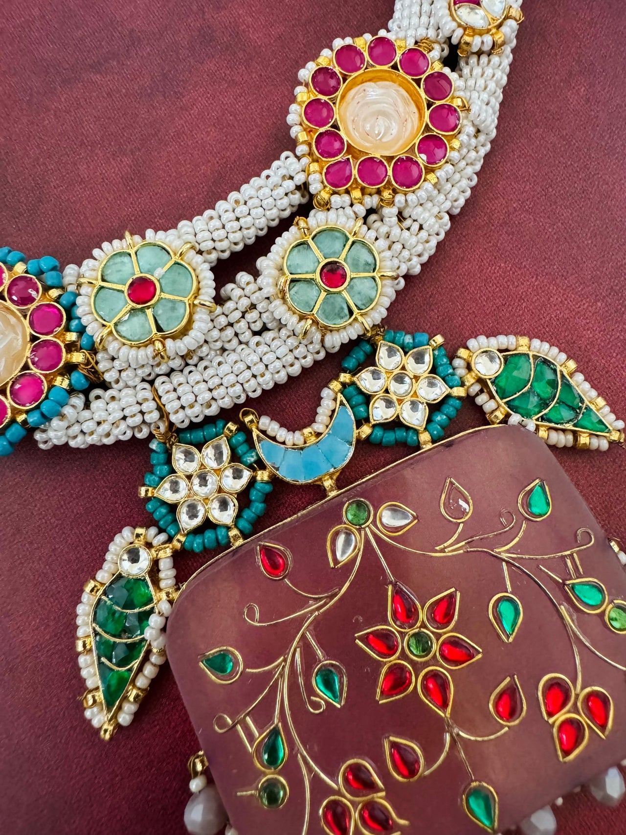 Ahmedabadi Kundan Statement Jewelry | Semi-Precious Stones | Brass Base | Gold Plated | Silver Foil | Free Shipping | Ships from California