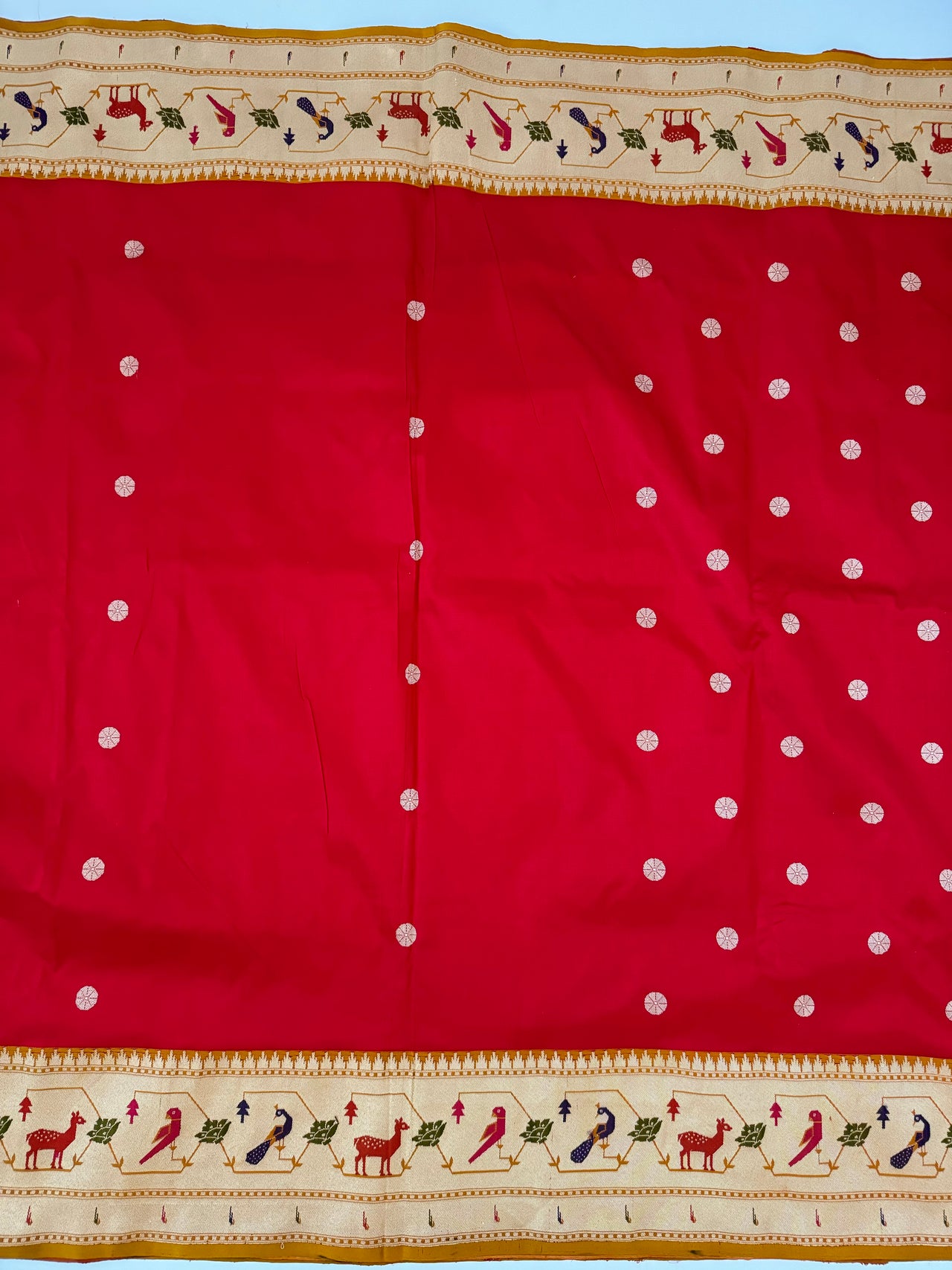 Banarasi Katan Silk Paithani Saree | Red | Handwoven | Silk Mark Certified | Ships from California