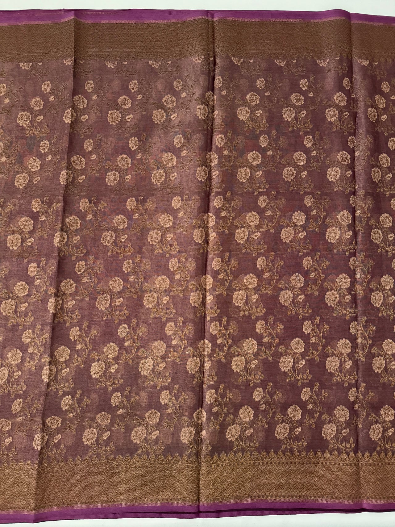 Tissue Silk and Tussar Silk Saree | Antique Zari | Dull Purple | Handwoven | Ships from California