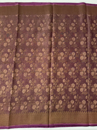 Thumbnail for Tissue Silk and Tussar Silk Saree | Antique Zari | Dull Purple | Handwoven | Ships from California