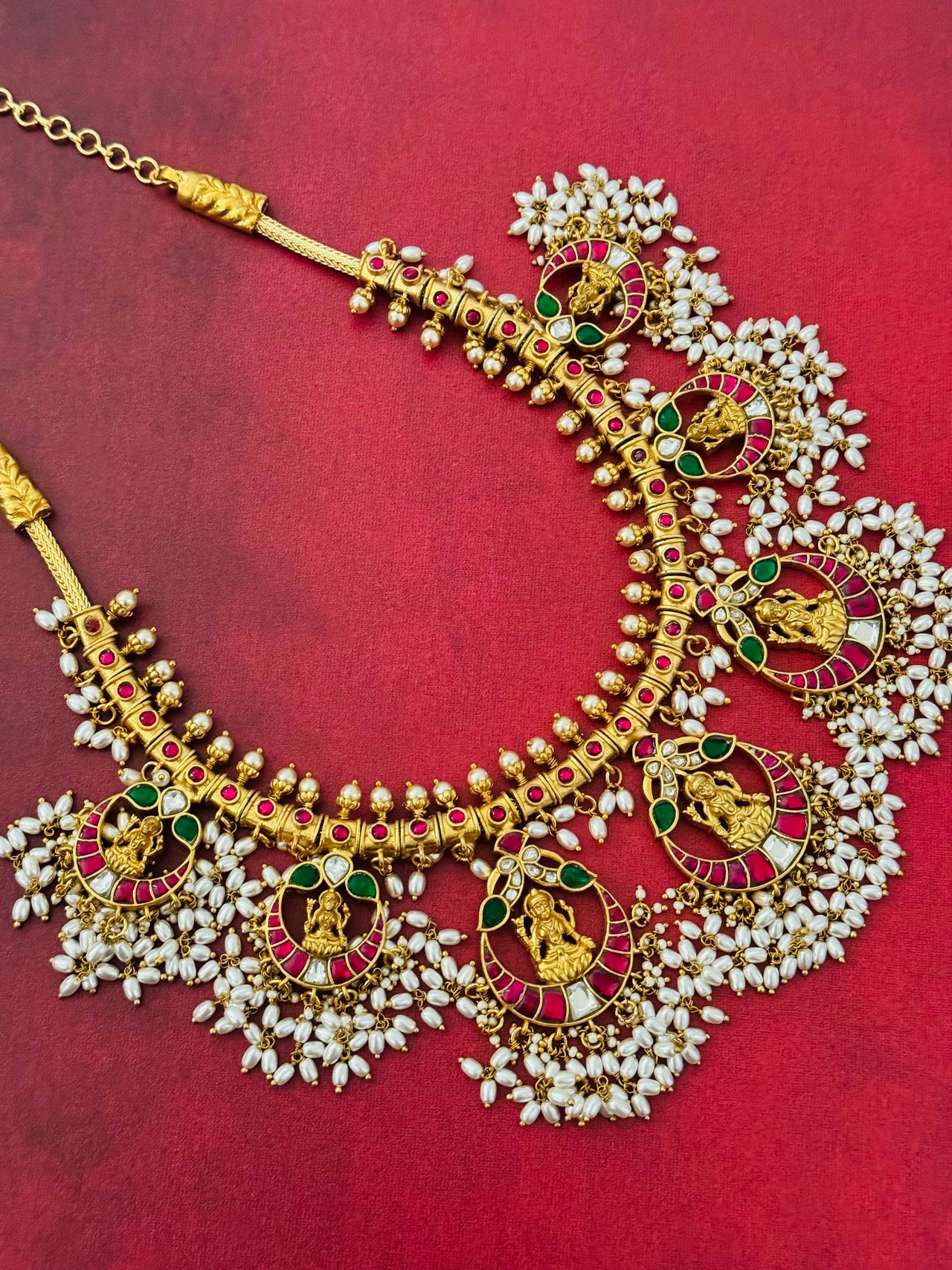 Jadau Kundan Necklace Set | Guttapusalu | Real Kemp Stones | Brass Base | No earrings | Gold Polish | Free Shipping | Ships from California