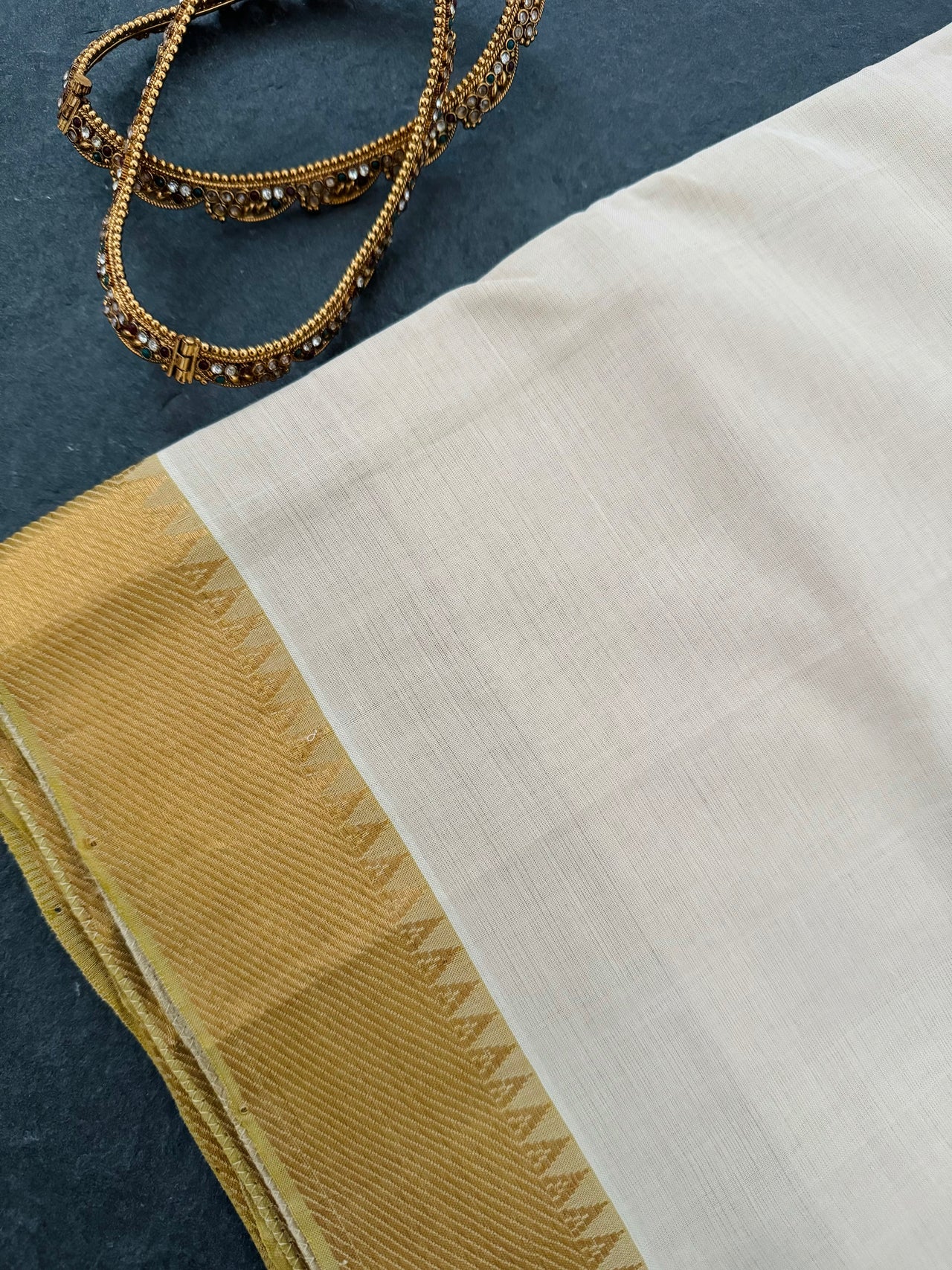 Handwoven Mangalgiri Cotton Saree | Off-White | Gold Zari | Handwoven | Ships from California