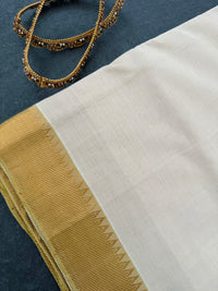 Thumbnail for Handwoven Mangalgiri Cotton Saree | Off-White | Gold Zari | Handwoven | Ships from California